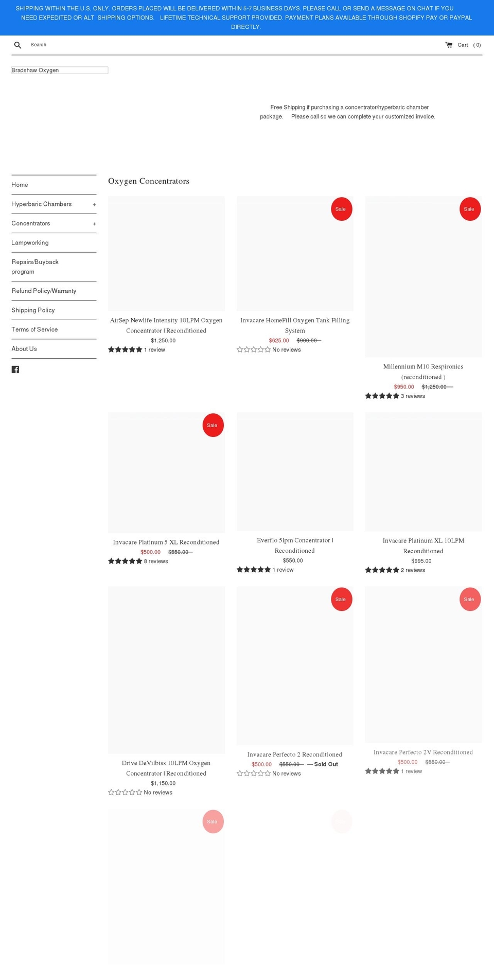 bradshawoxygen.com shopify website screenshot