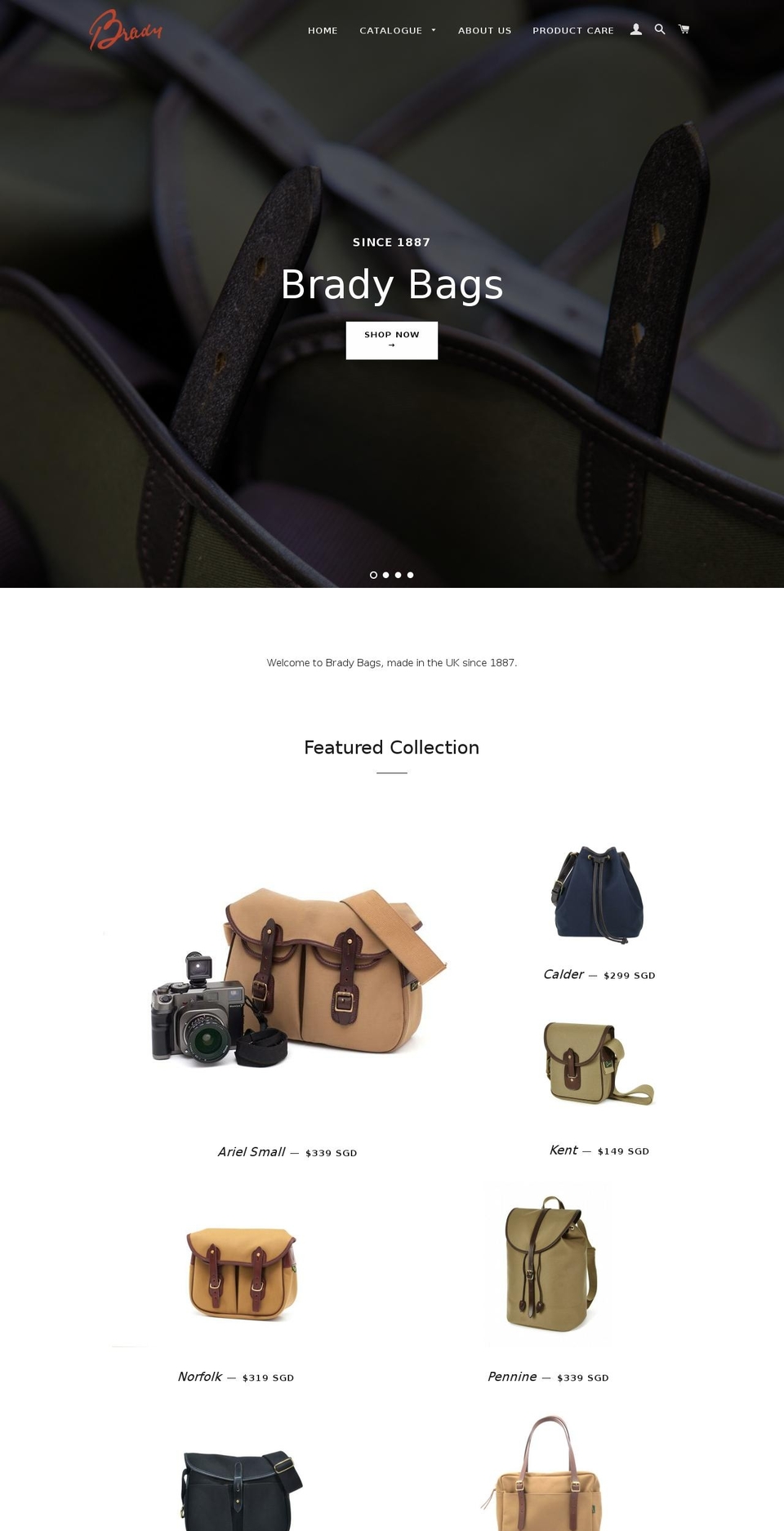 bradybags-sg.com shopify website screenshot