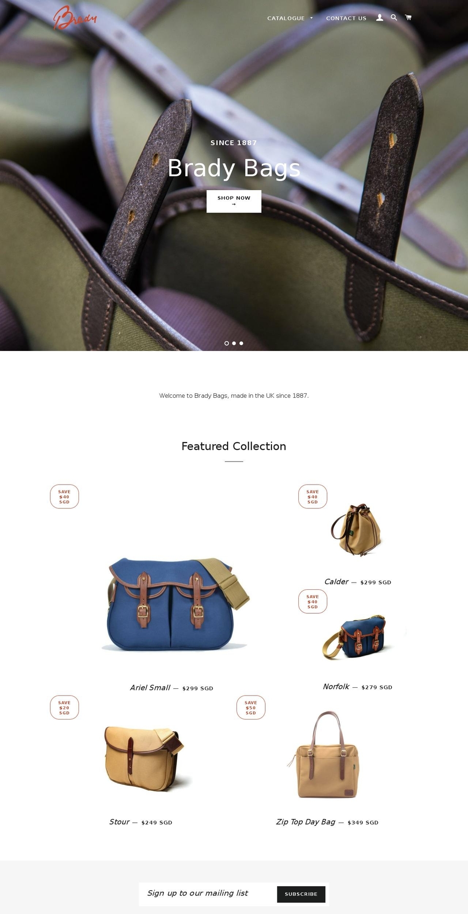 bradybags.sg shopify website screenshot