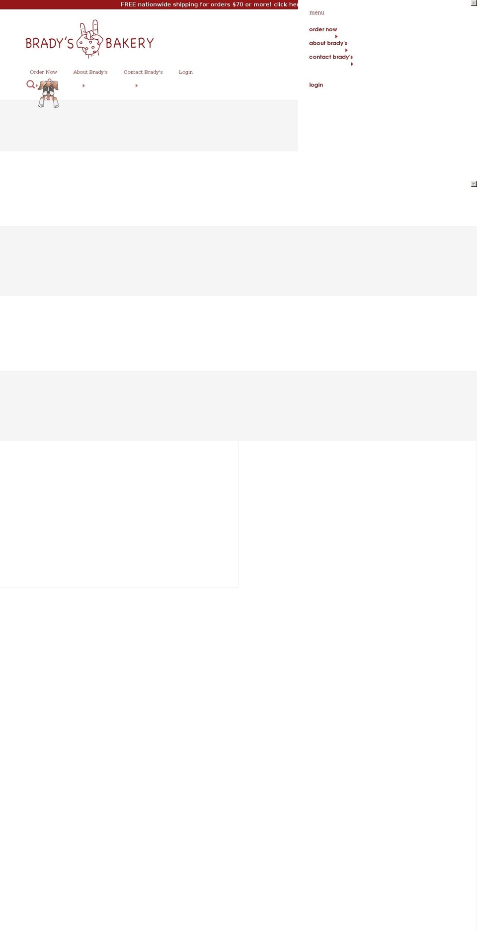 bradysbakery.com shopify website screenshot