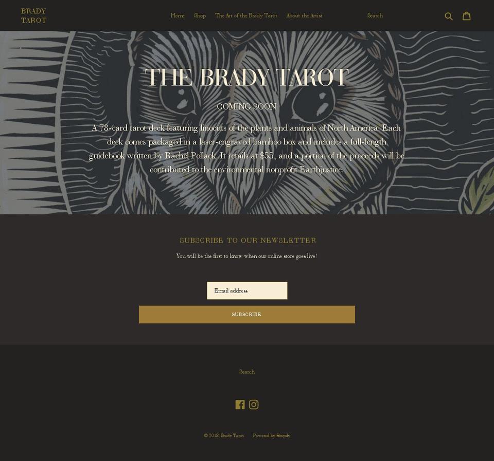 bradytarot.com shopify website screenshot