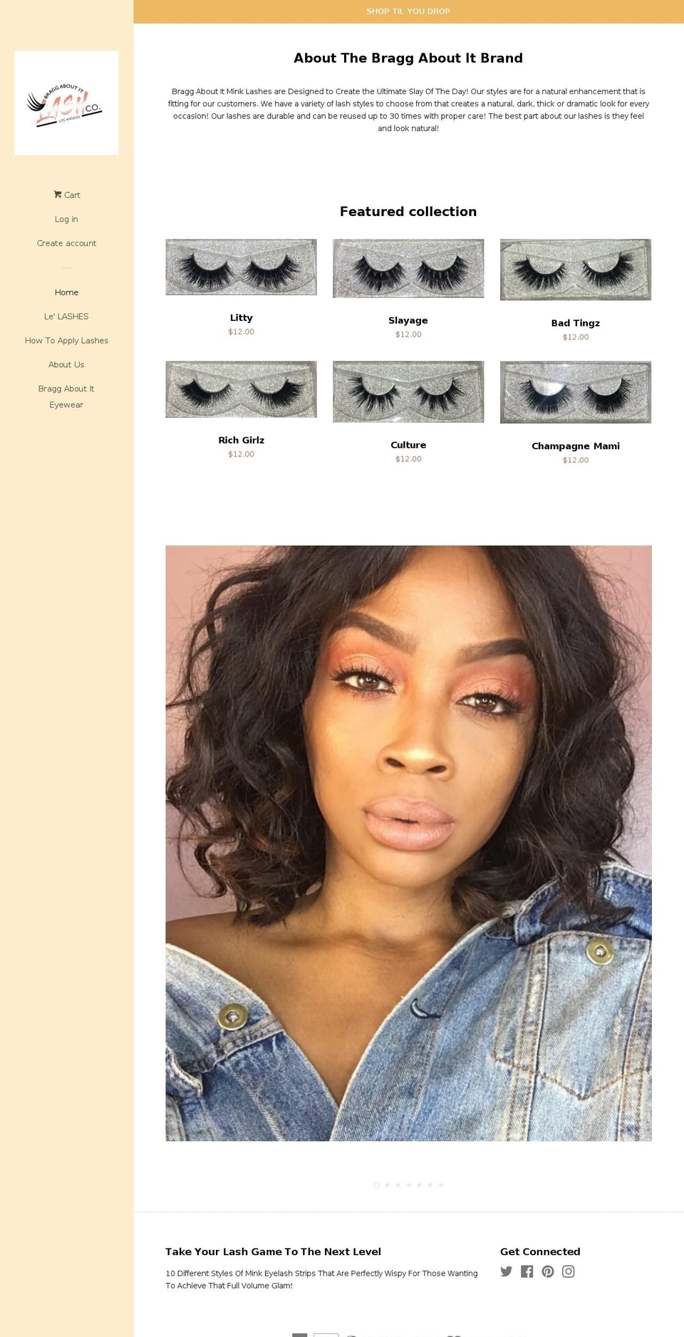 braggaboutitlashco.com — Shopify storefront screenshot