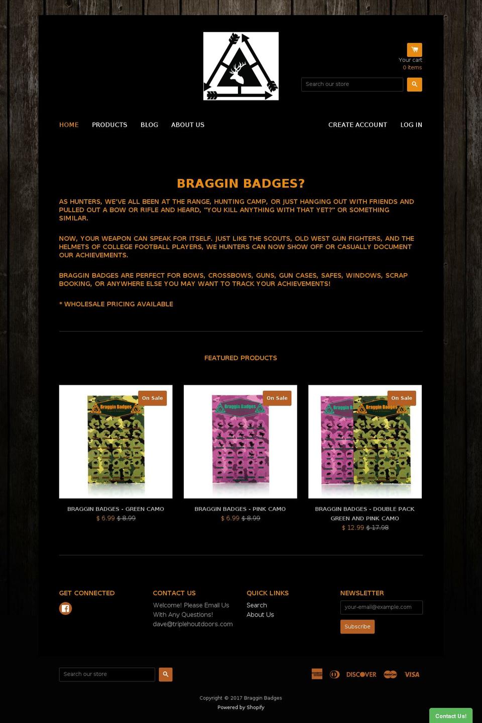 bragginbadges.com shopify website screenshot