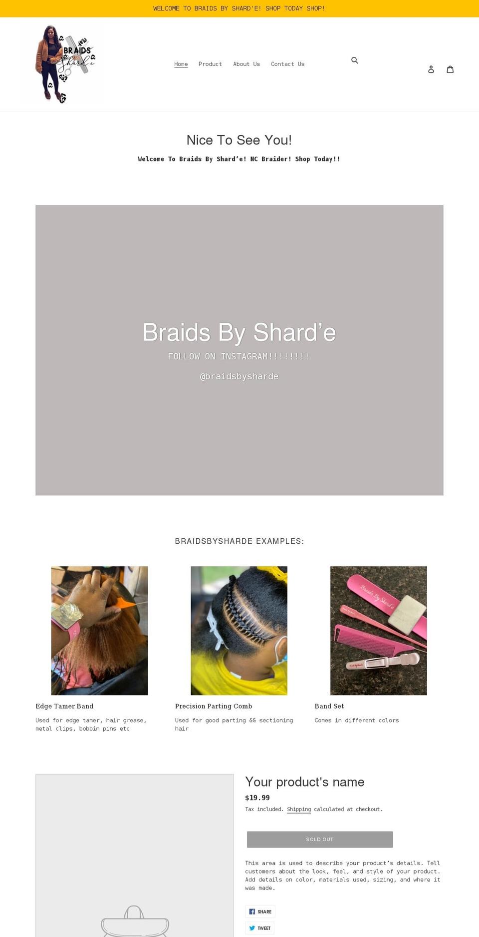 braidsbysharde.com shopify website screenshot