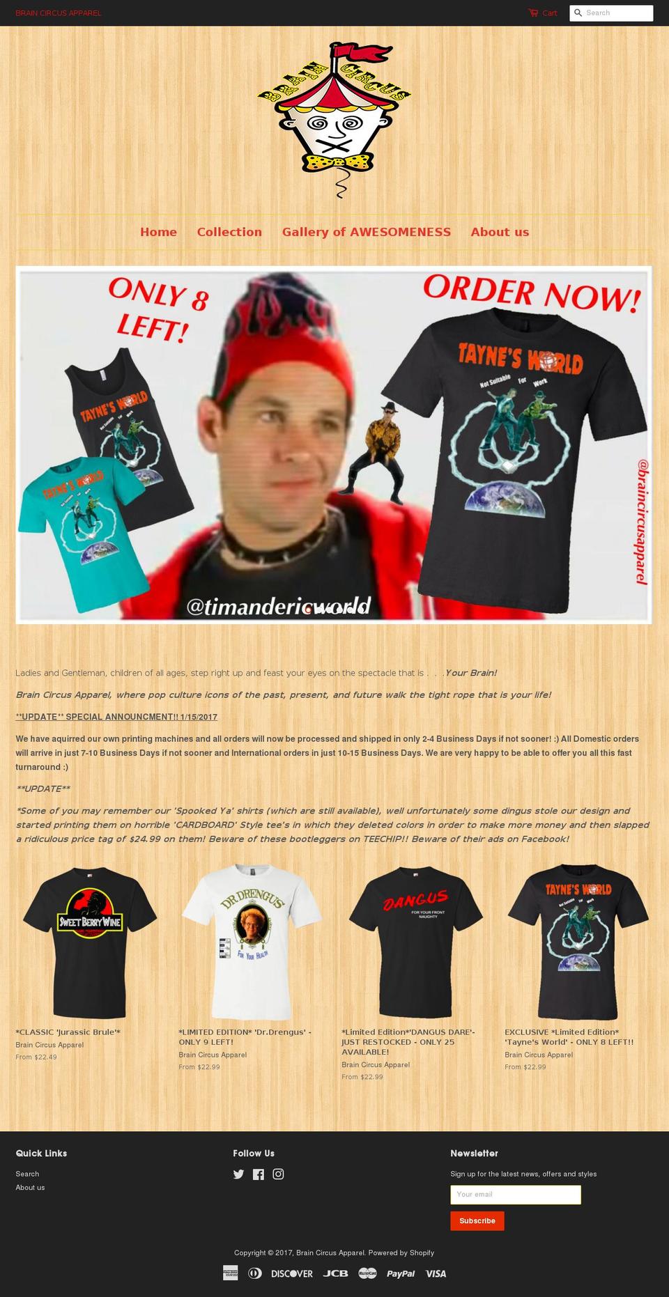 braincircusapparel.com shopify website screenshot