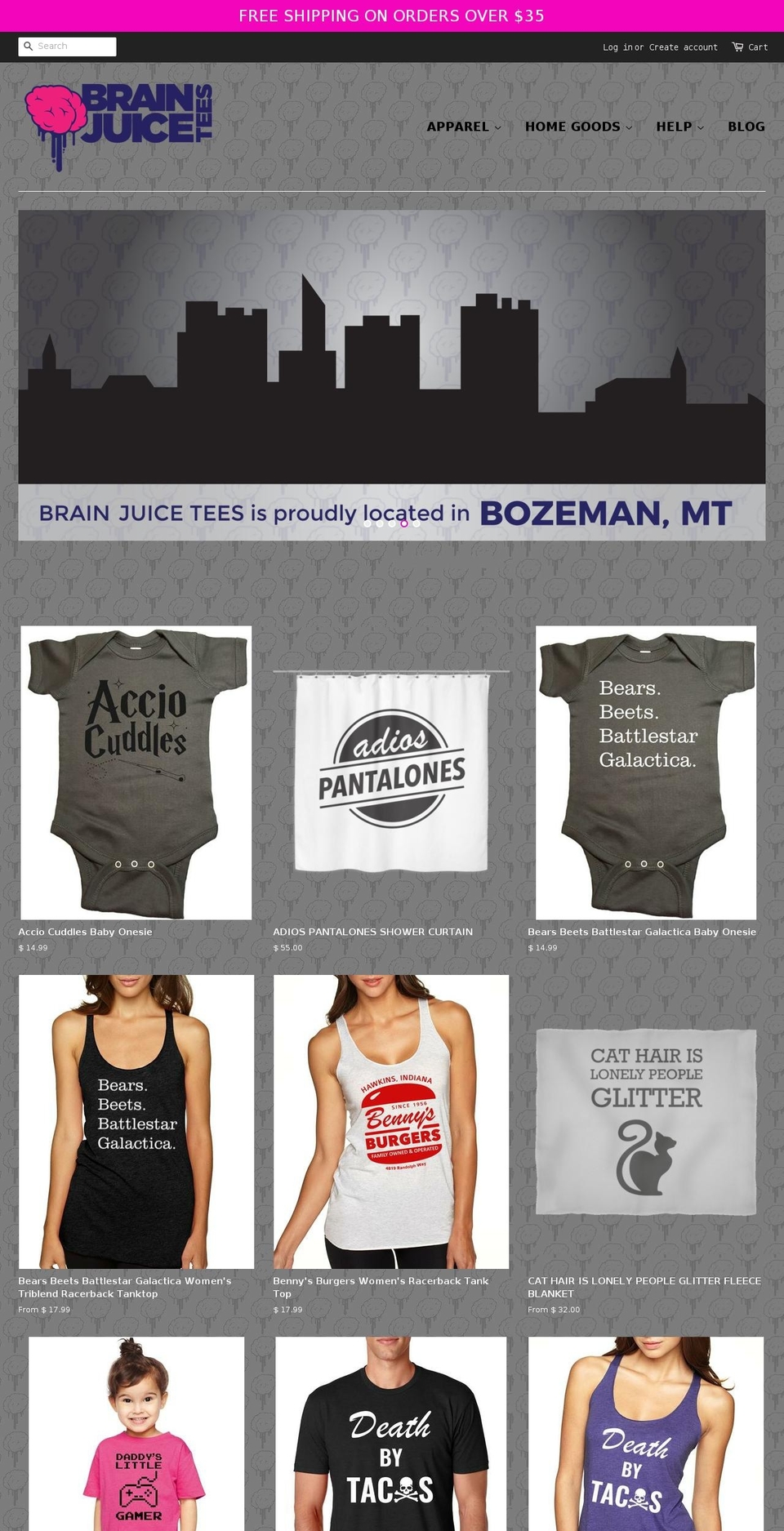 brainjuicetees.com shopify website screenshot