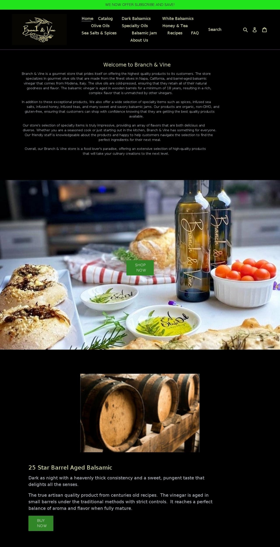 branchandvineupland.com shopify website screenshot