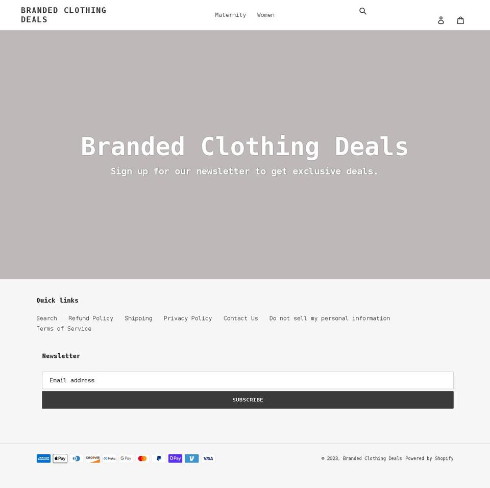 brandedclothingdeals.com shopify website screenshot