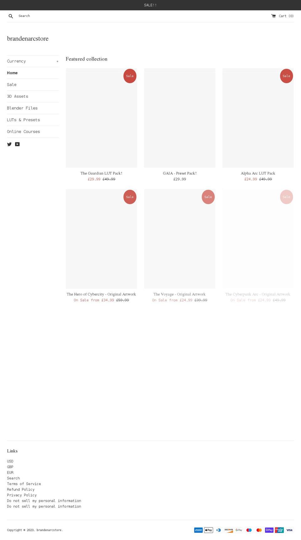 brandenarcstore.com shopify website screenshot