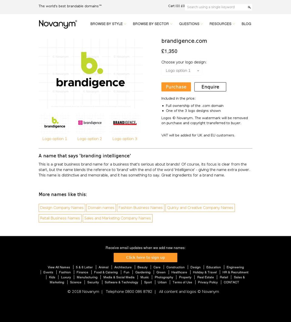 brandigence.com shopify website screenshot