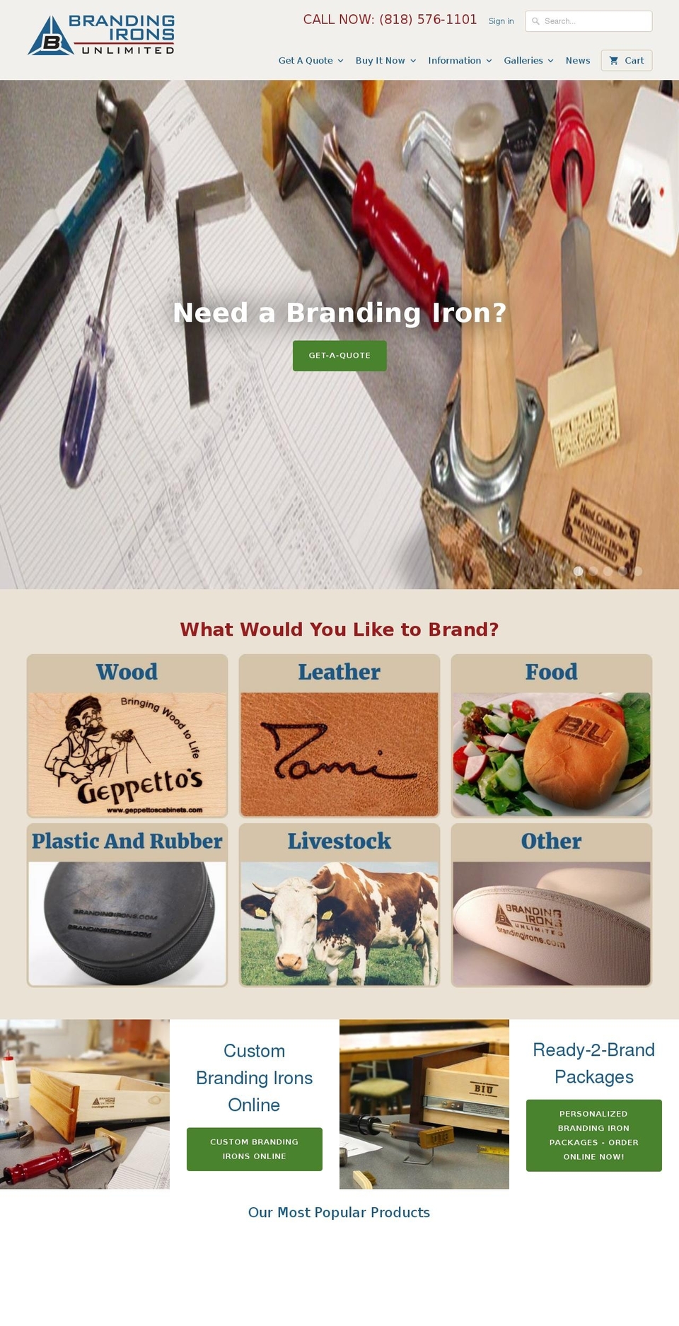 brandingironsunlimited.com — Shopify storefront screenshot