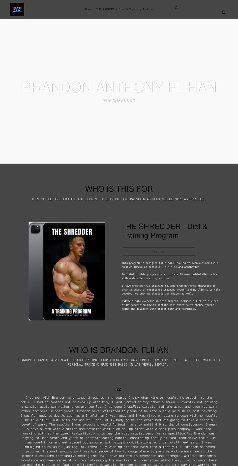 brandonflihanfitness.com shopify website screenshot
