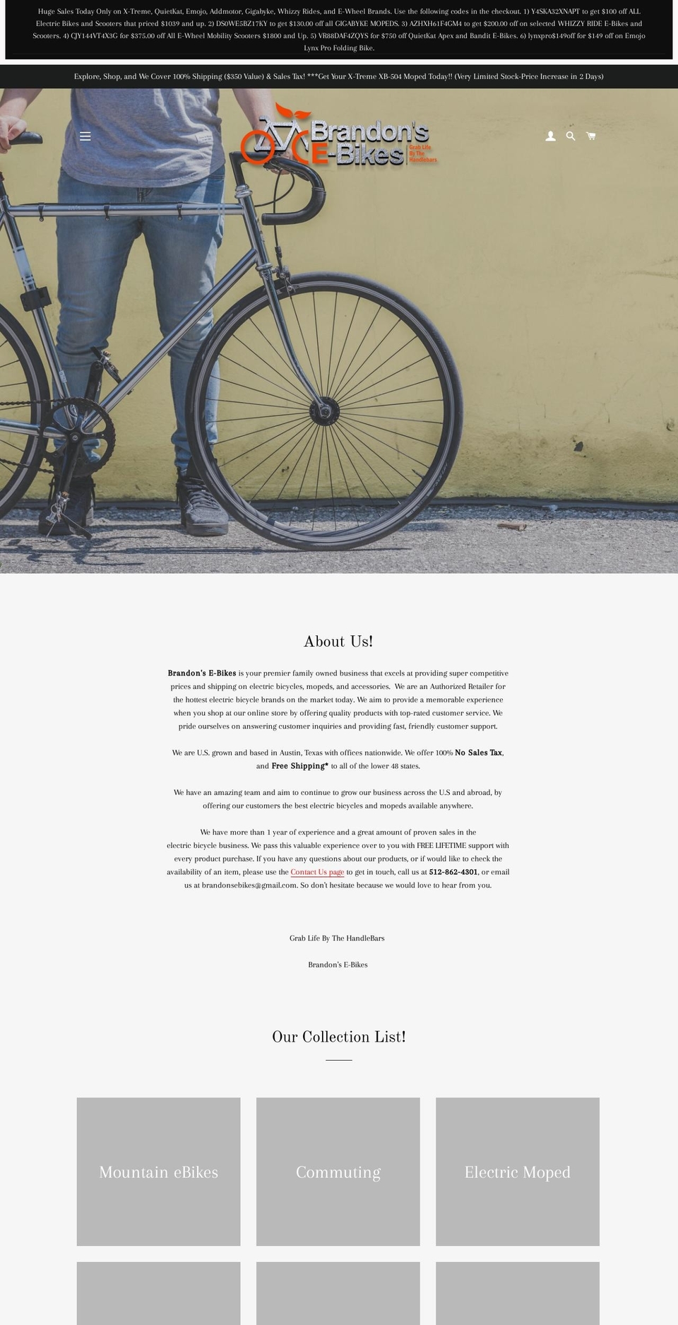 brandonsebikes.com — Shopify storefront screenshot
