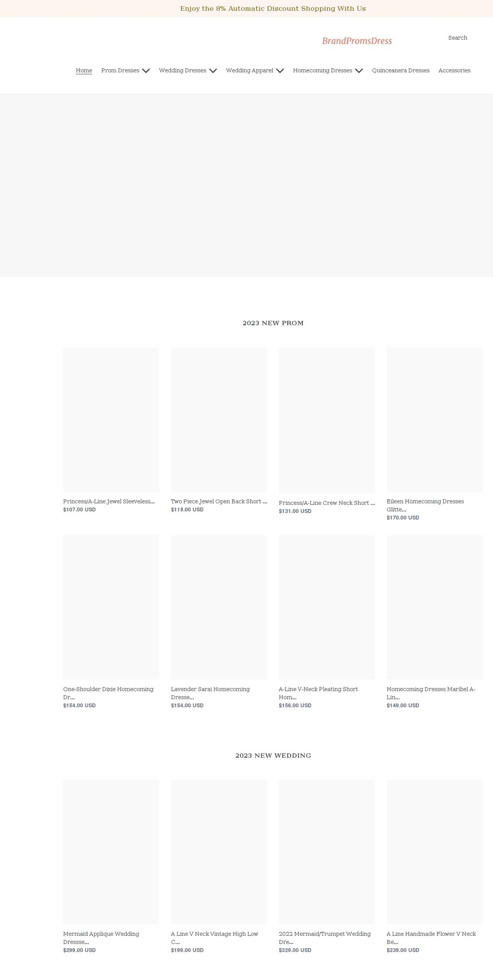 brandpromsdress.com shopify website screenshot