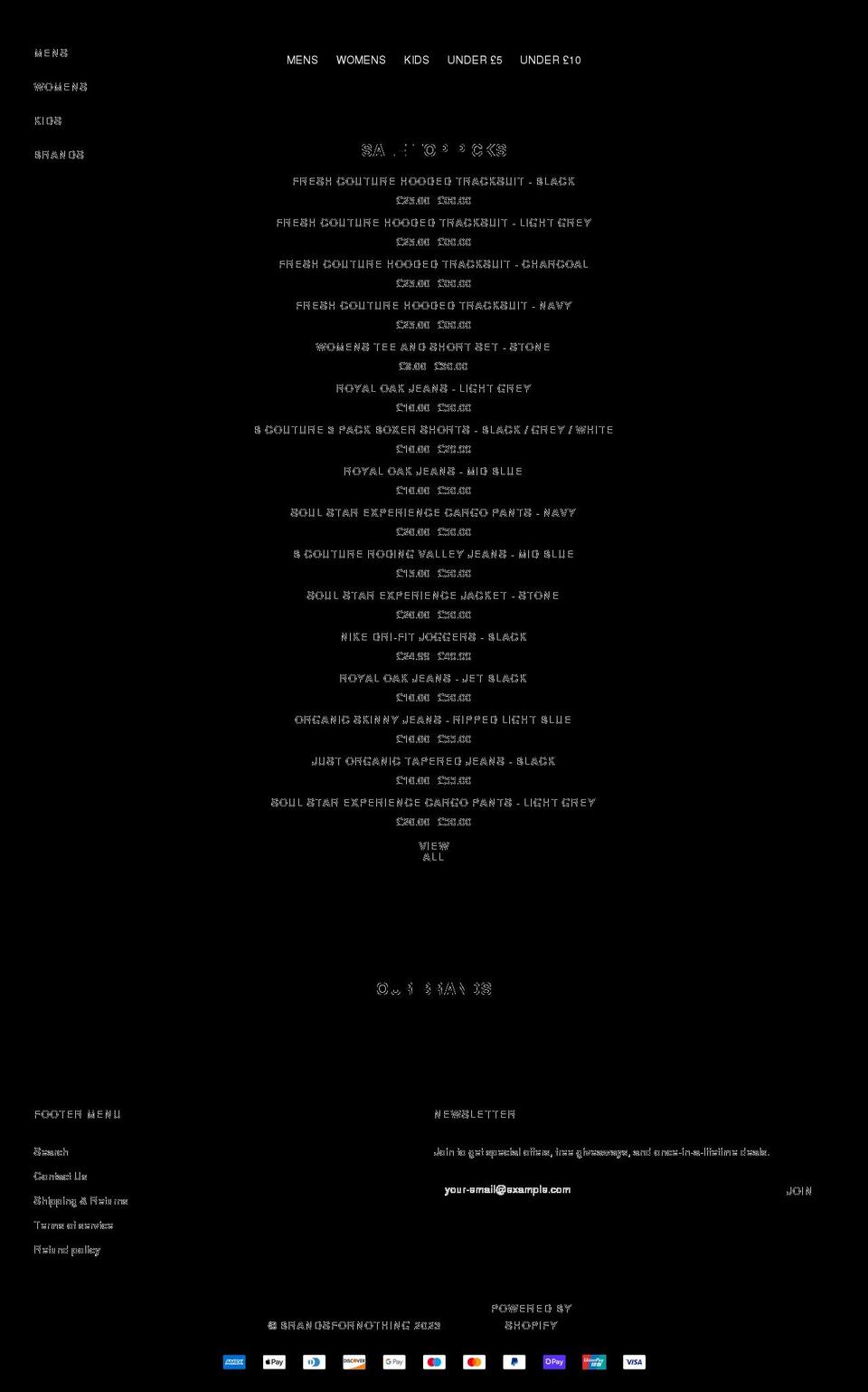 brandsfornothing.com shopify website screenshot