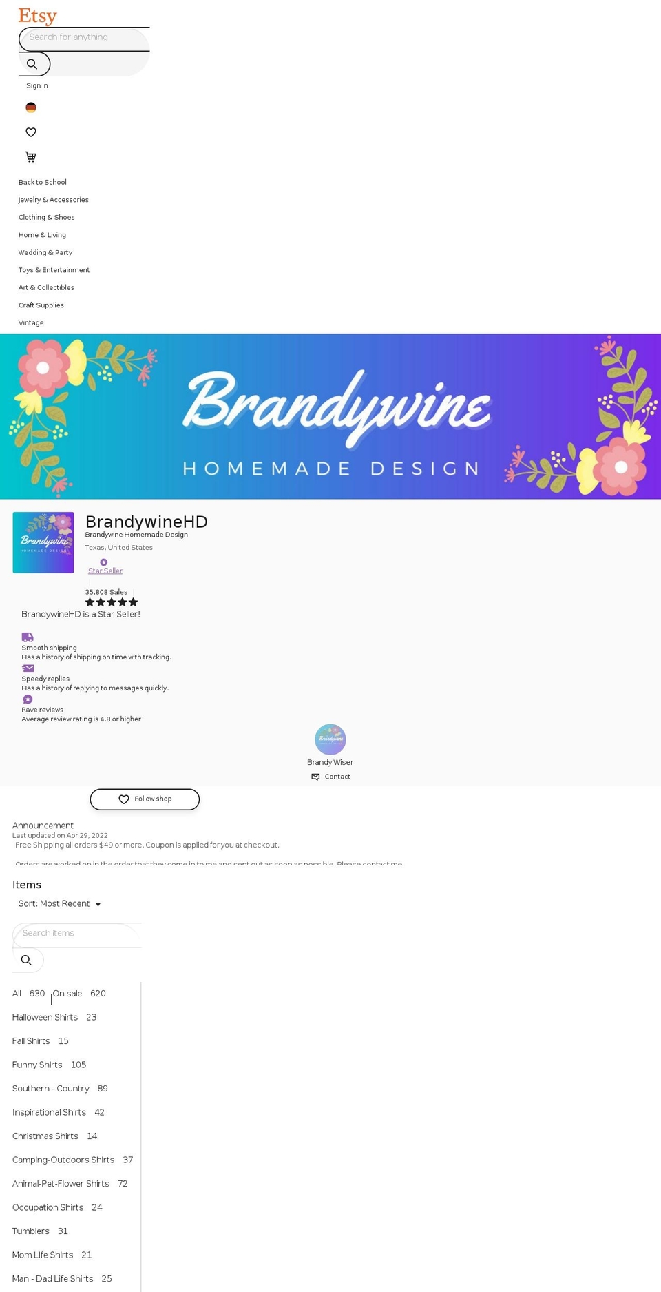 brandywinehomemadedesign.com shopify website screenshot