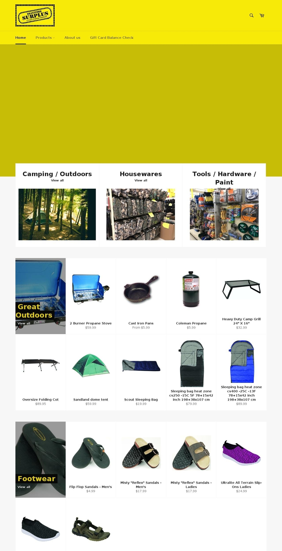 brantfordsurplus.com — Shopify storefront screenshot