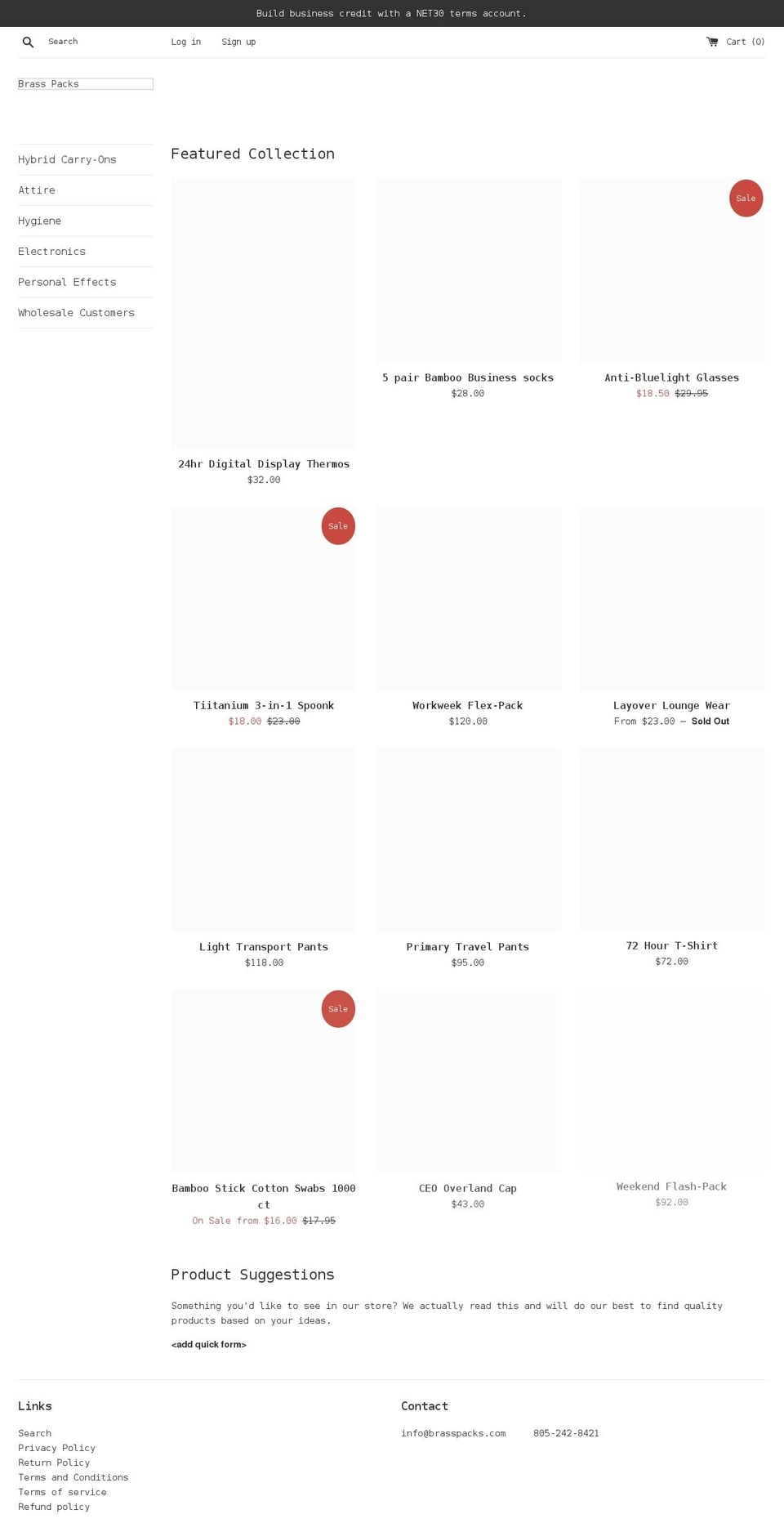 brasspacks.com shopify website screenshot