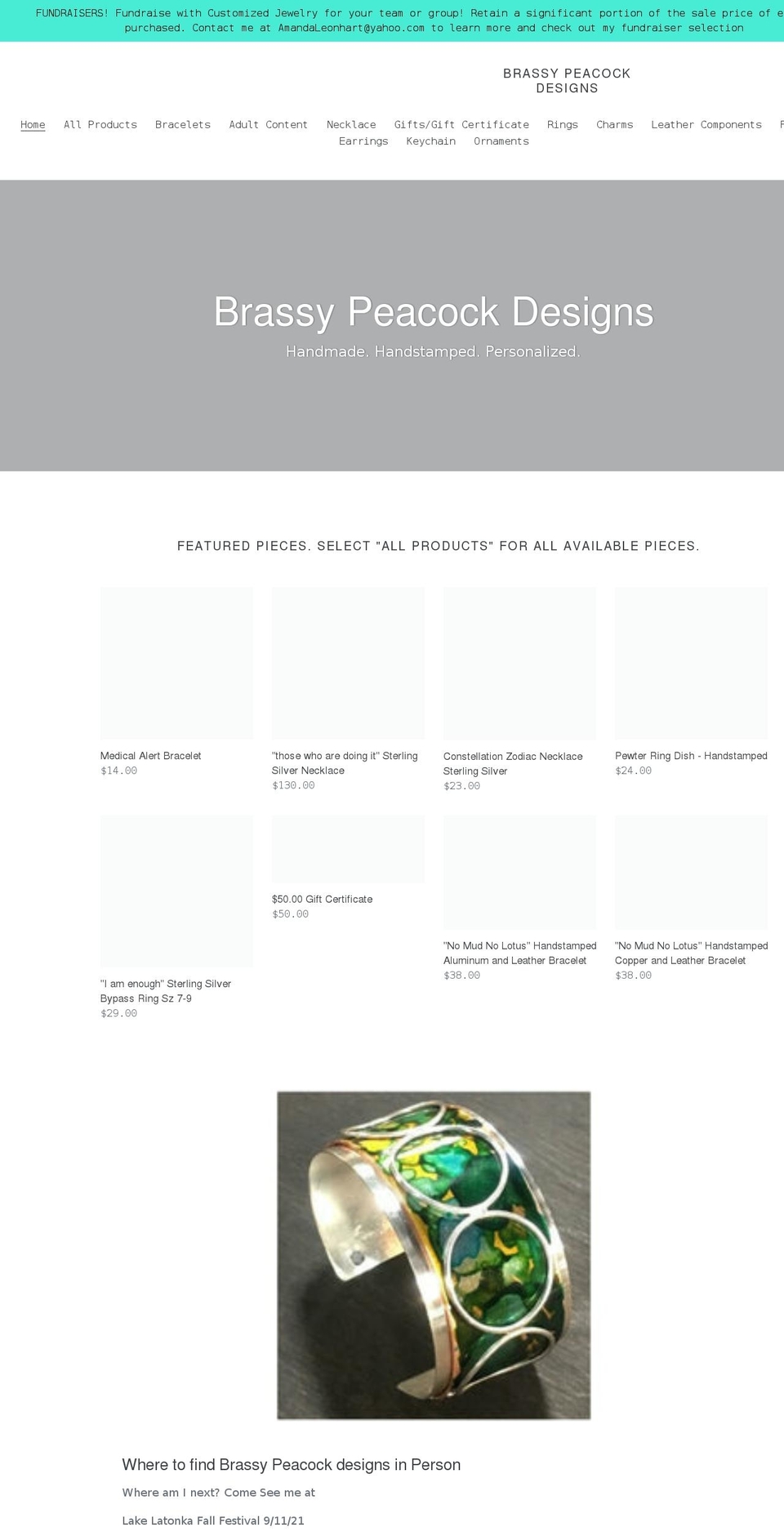 brassypeacockdesigns.com shopify website screenshot