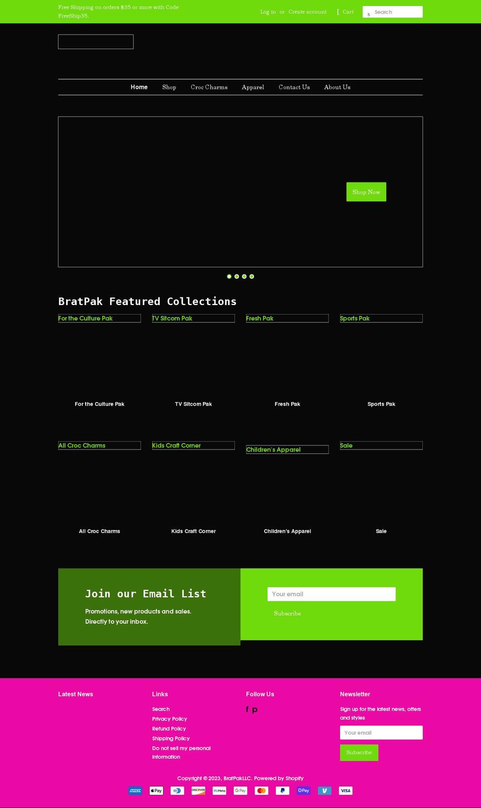 bratpakllc.com shopify website screenshot