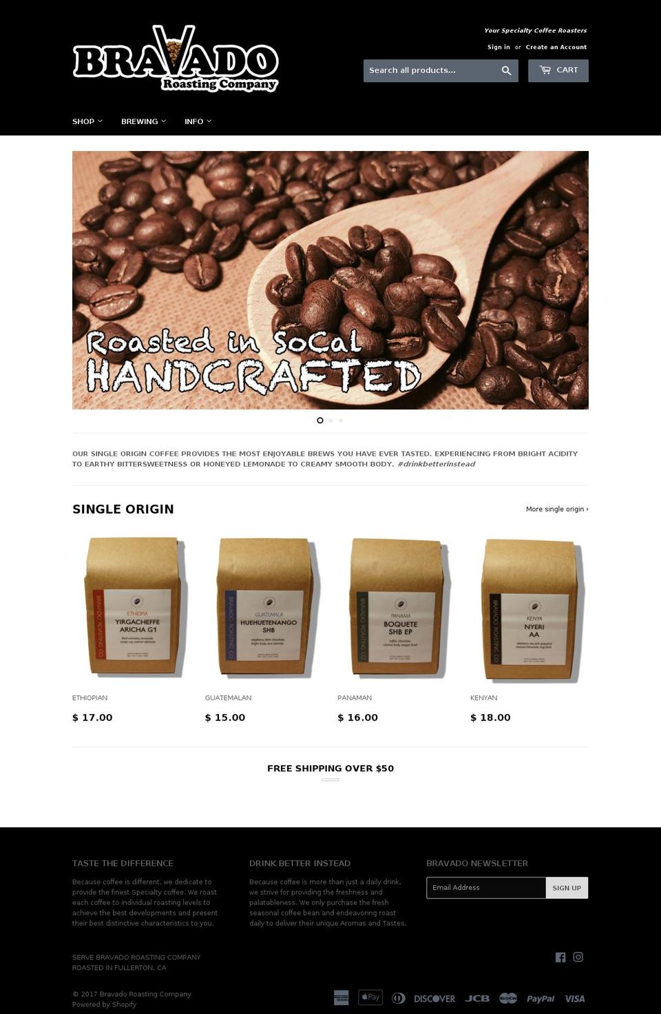 bravadoroasting.com shopify website screenshot