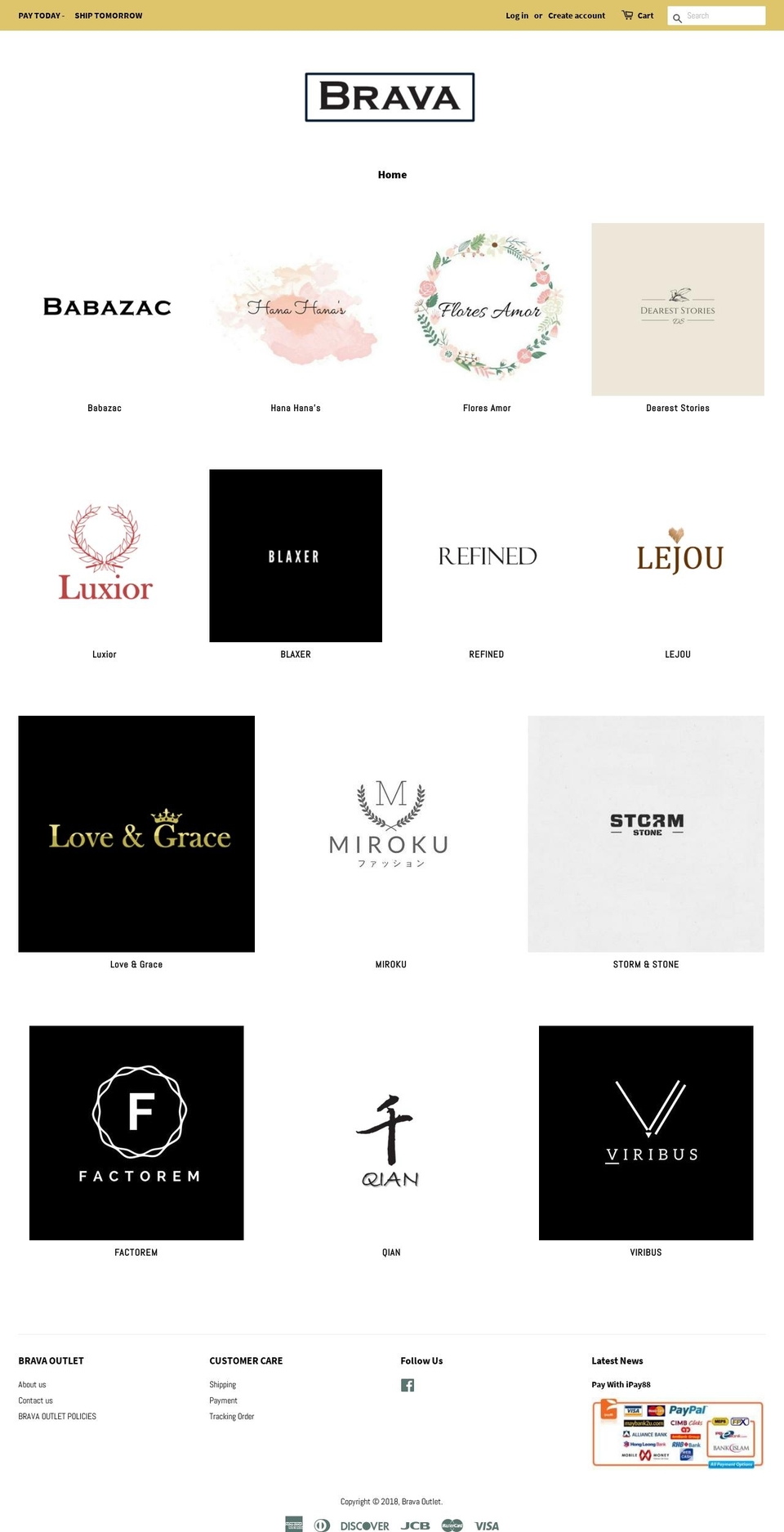 bravaoutlet.com shopify website screenshot