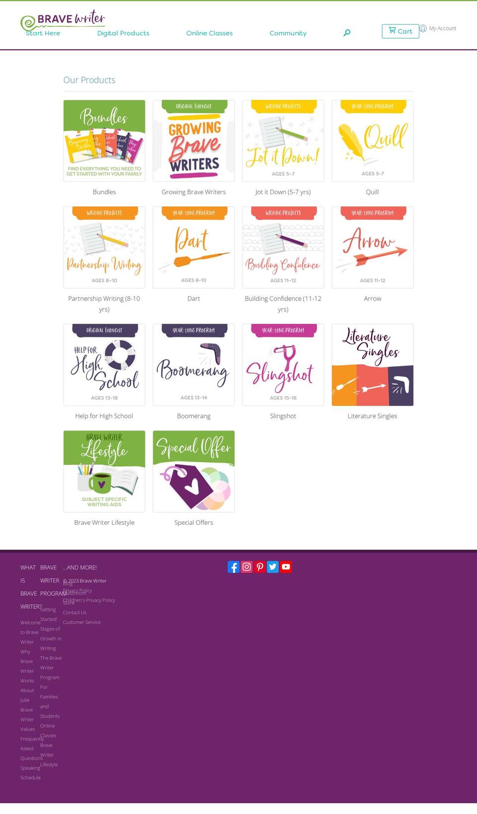 brave-writer.myshopify.com — Shopify storefront screenshot