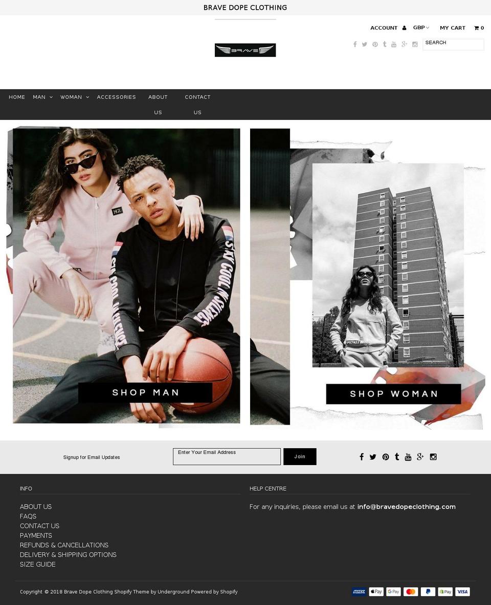 bravedopeclothing.com — Shopify storefront screenshot