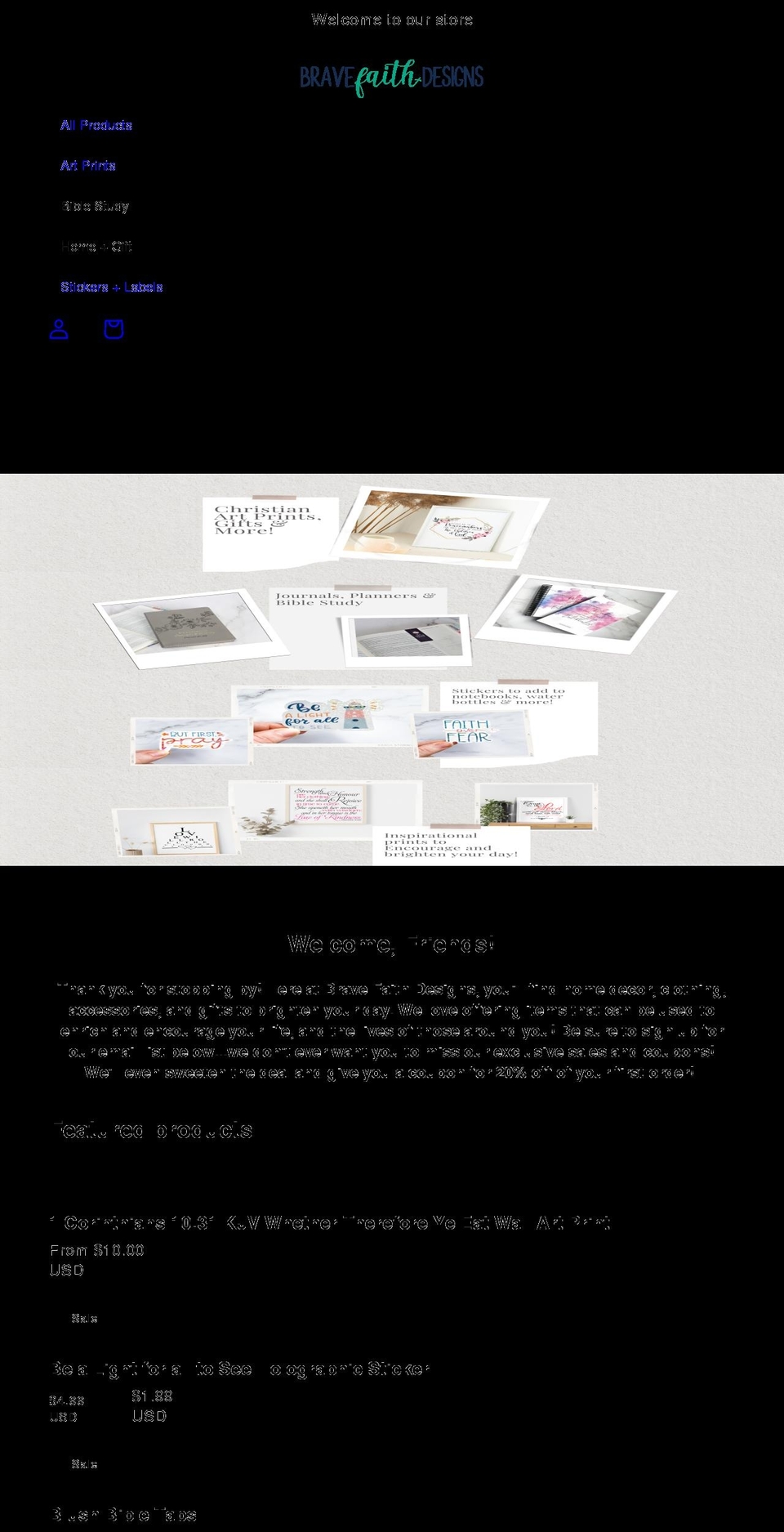 bravefaithdesigns.com shopify website screenshot