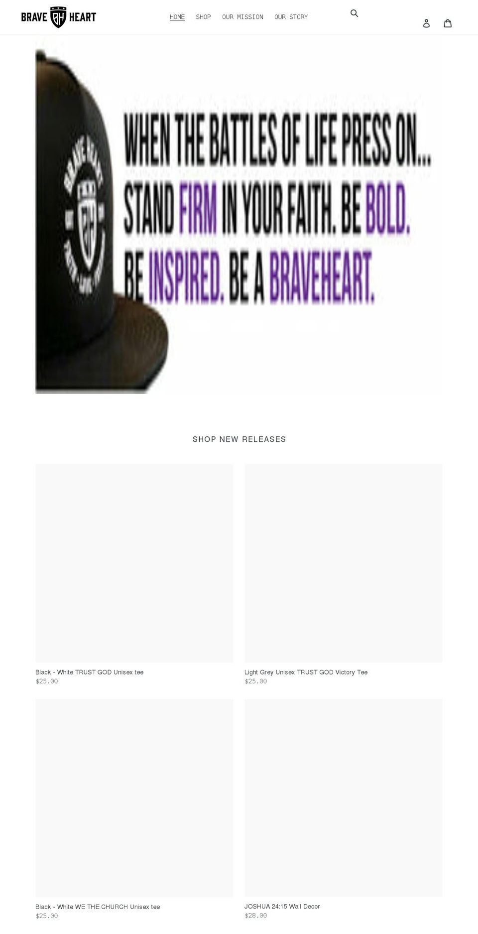 braveheartinspired.com shopify website screenshot
