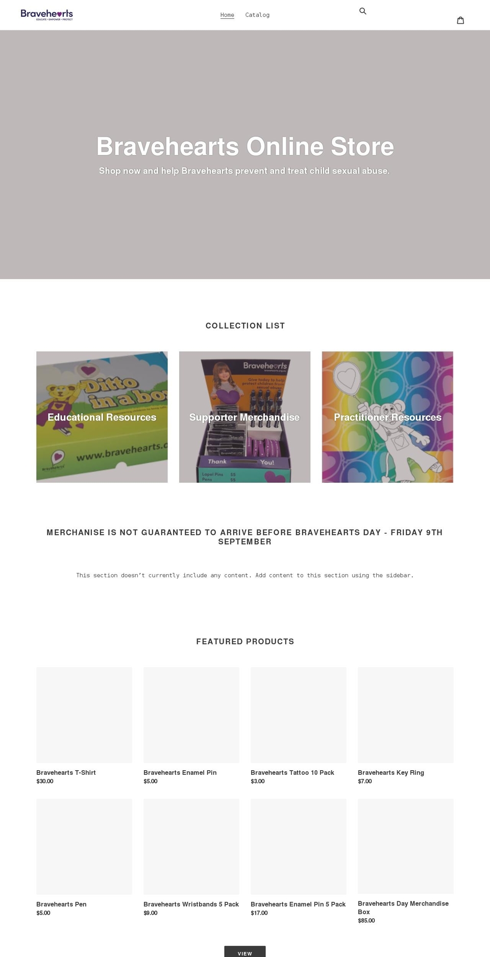 bravehearts-merchandise.myshopify.com shopify website screenshot