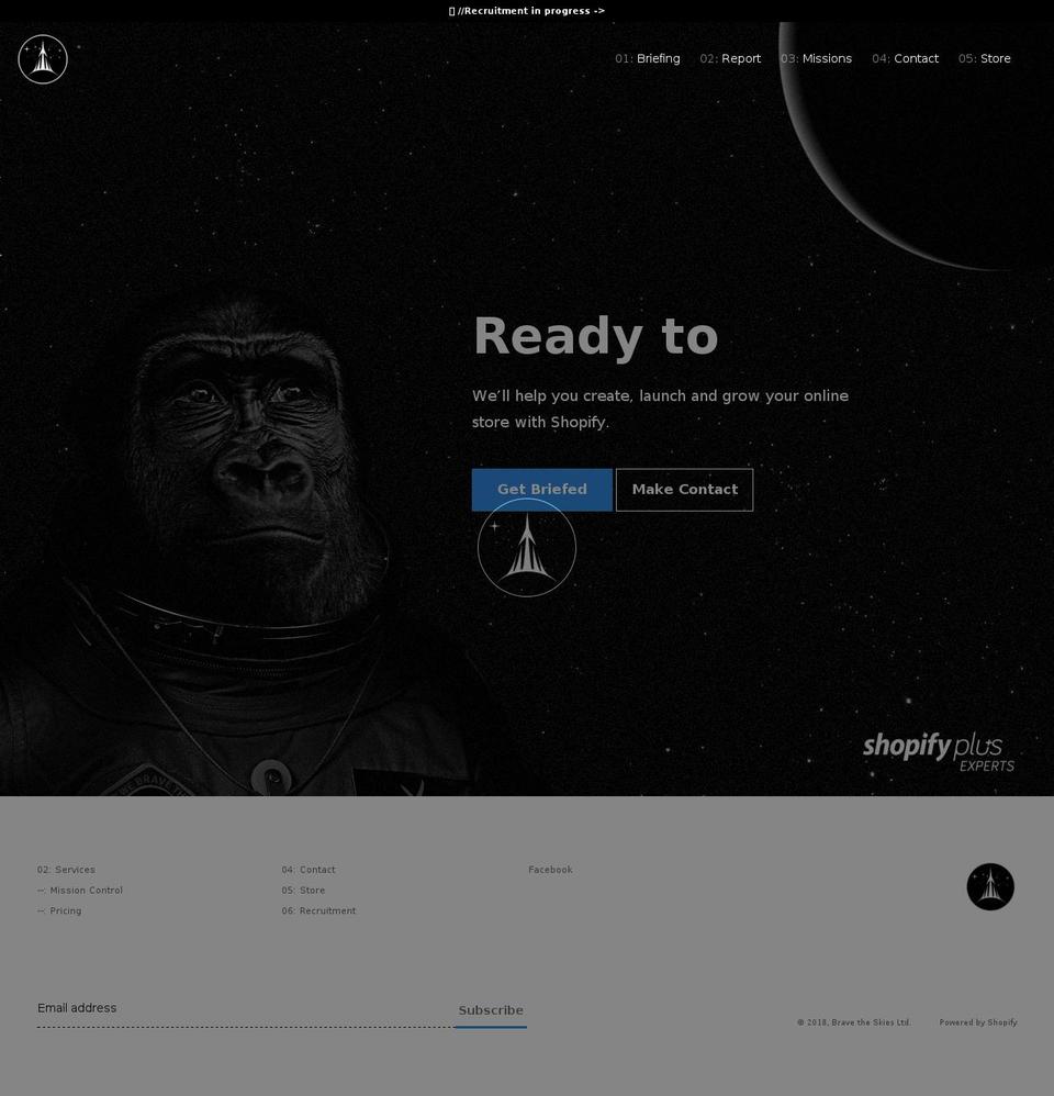 bravetheskies.com shopify website screenshot