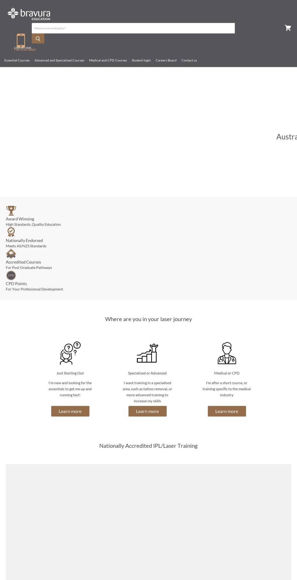 bravura.edu.au shopify website screenshot