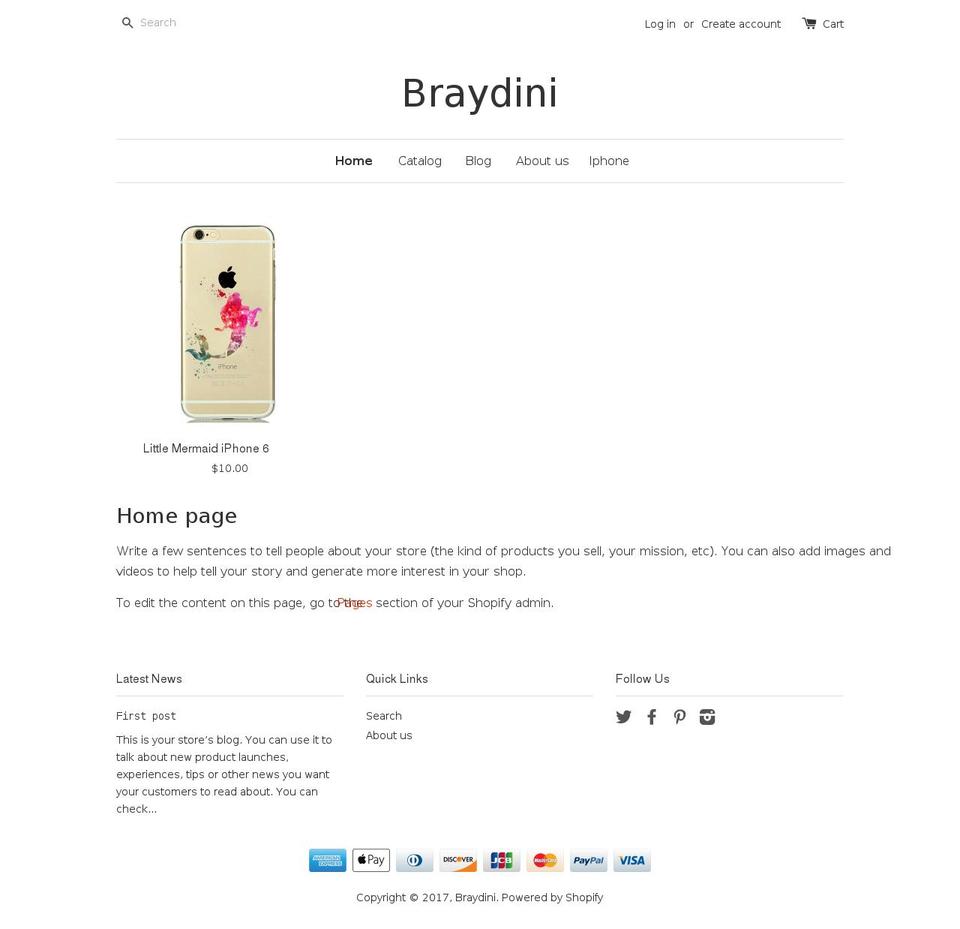 braydini.com shopify website screenshot