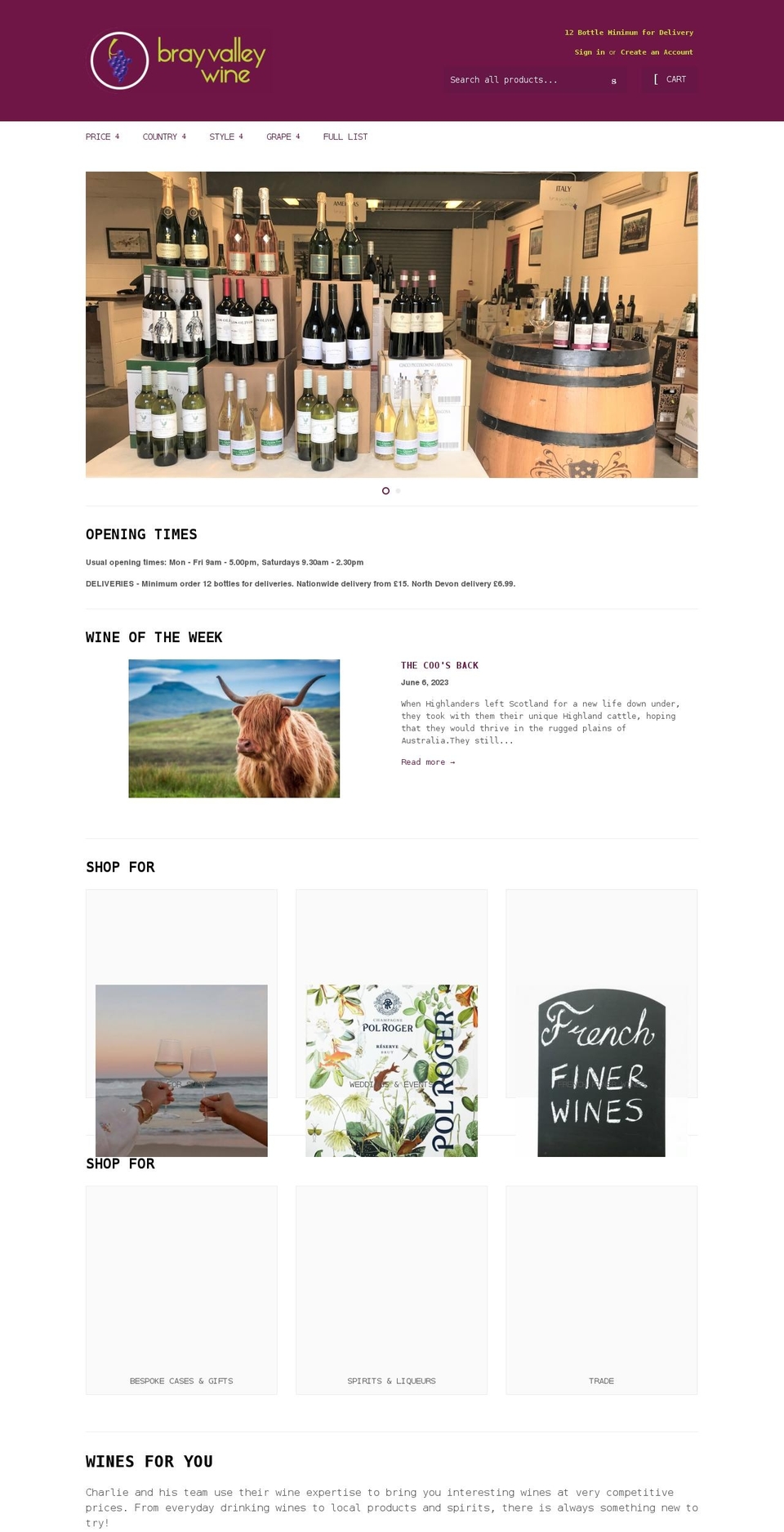 brayvalleywines.co.uk shopify website screenshot