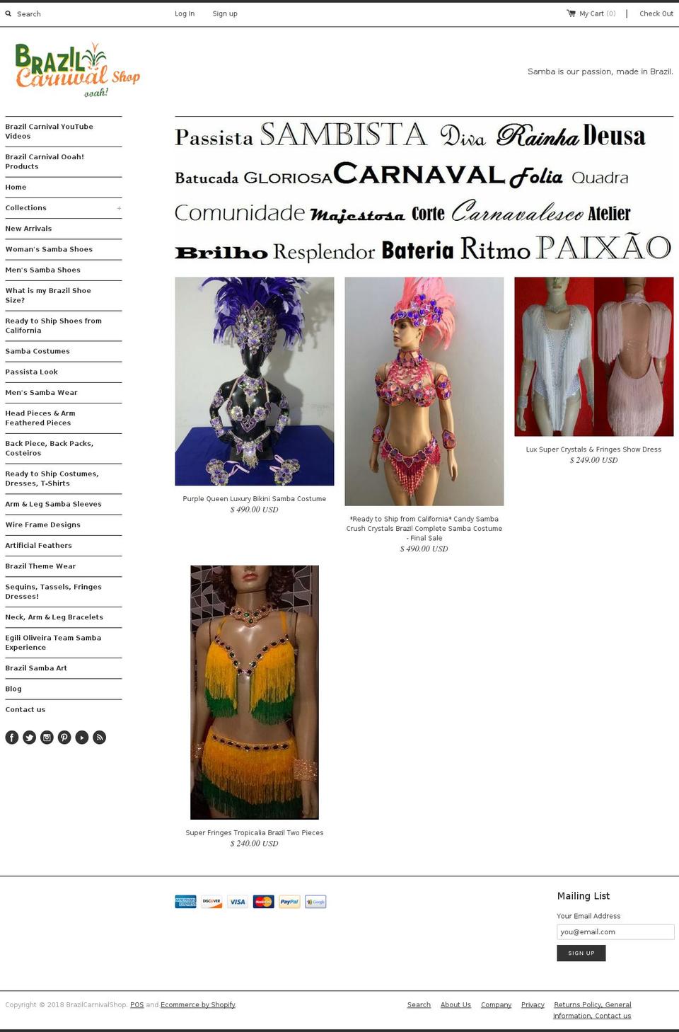 brazilcarnivalshop.com — Shopify storefront screenshot