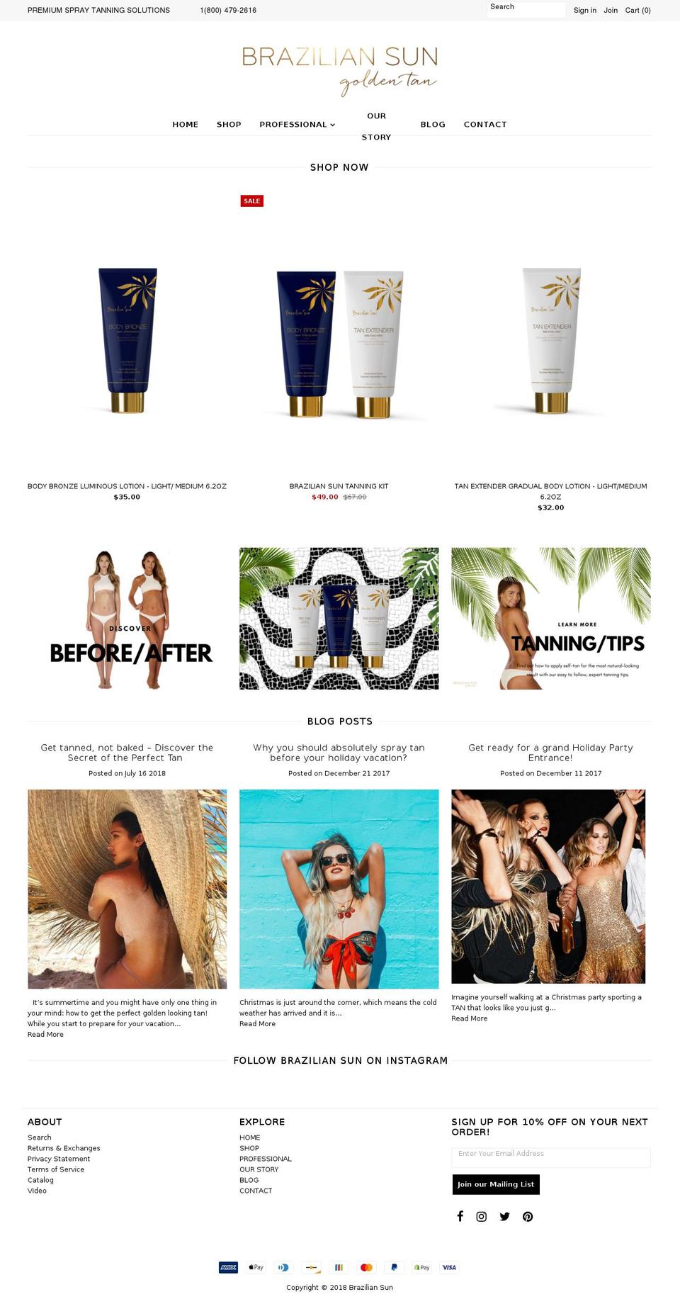 braziliansuntan.com shopify website screenshot