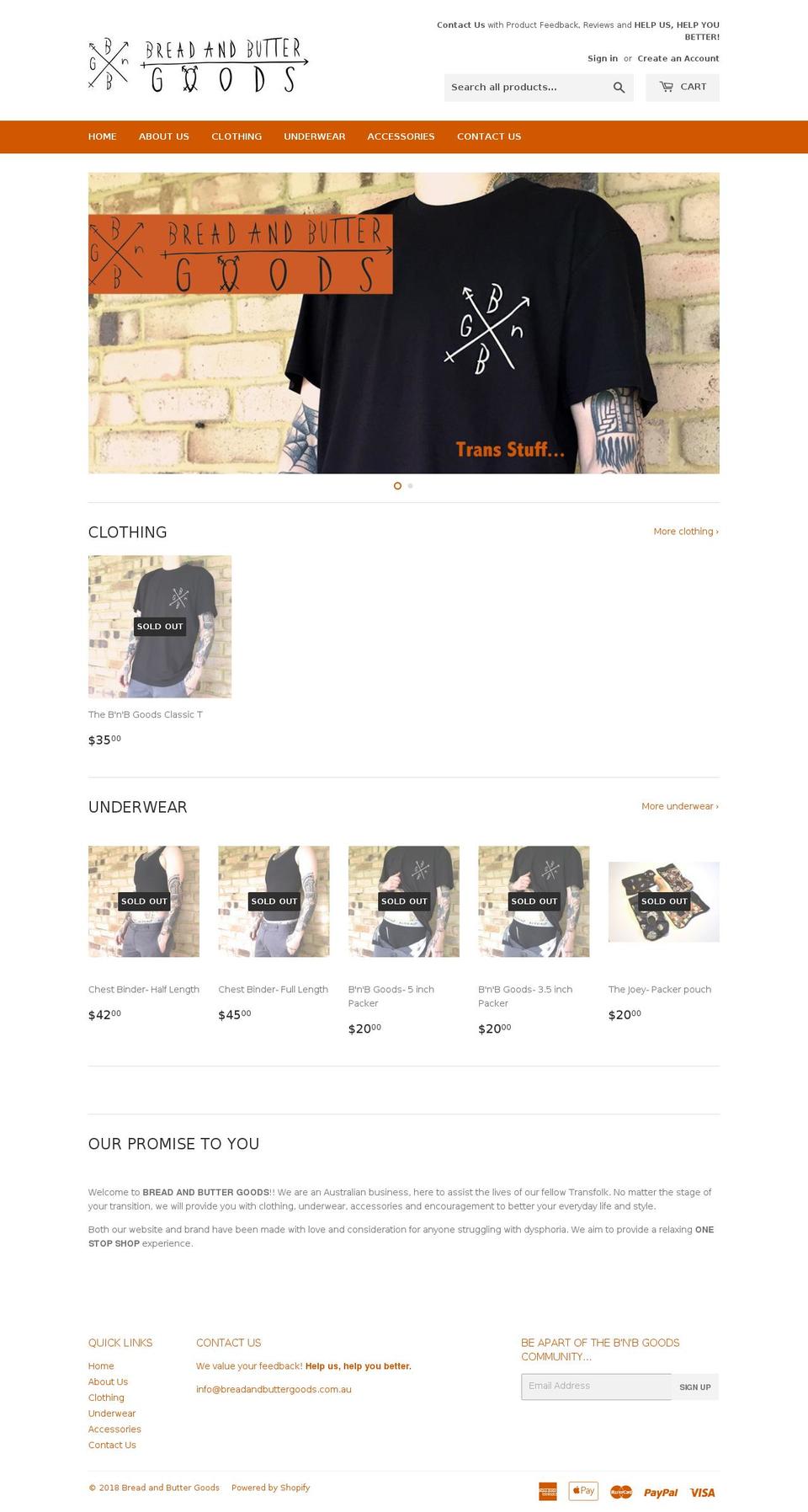 breadandbuttergoods.com.au shopify website screenshot