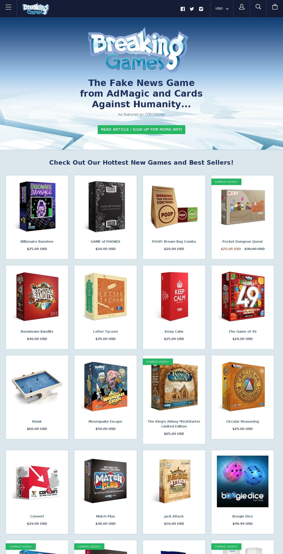 breakingames.com shopify website screenshot