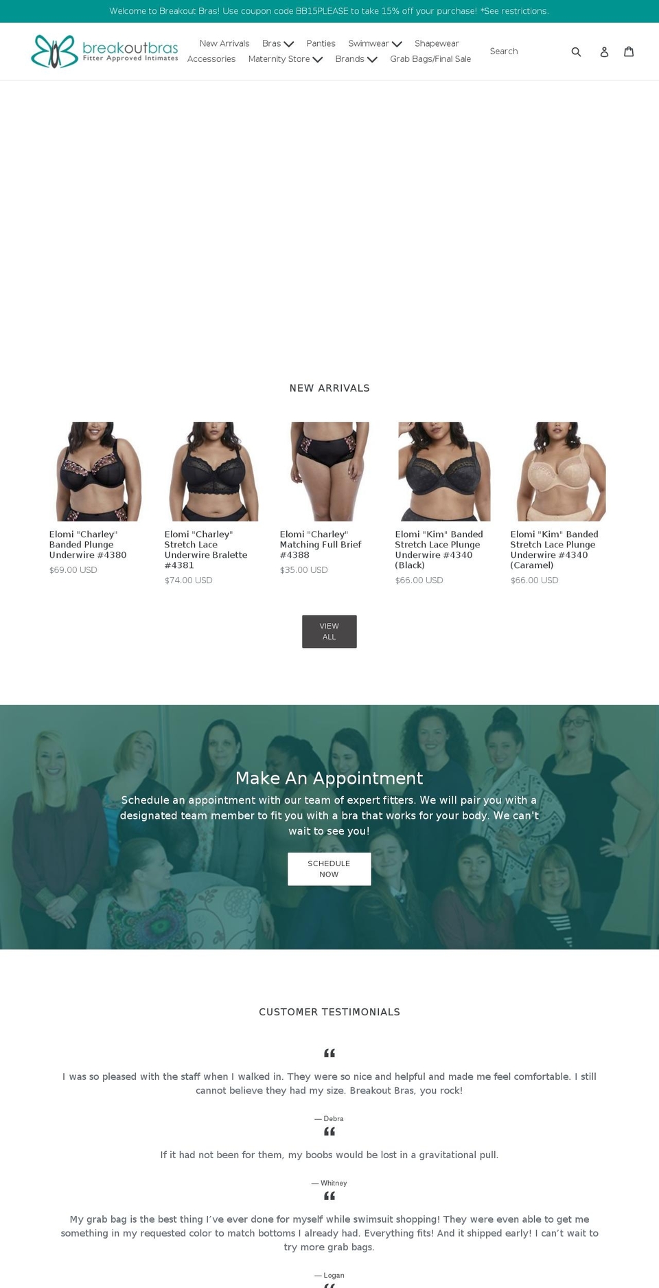 breakoutbras.com shopify website screenshot