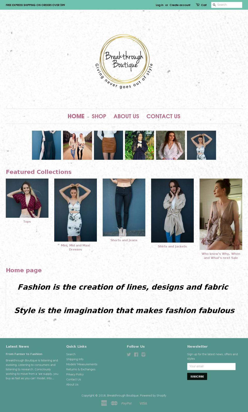 breakthroughboutiqueonline.com — Shopify storefront screenshot