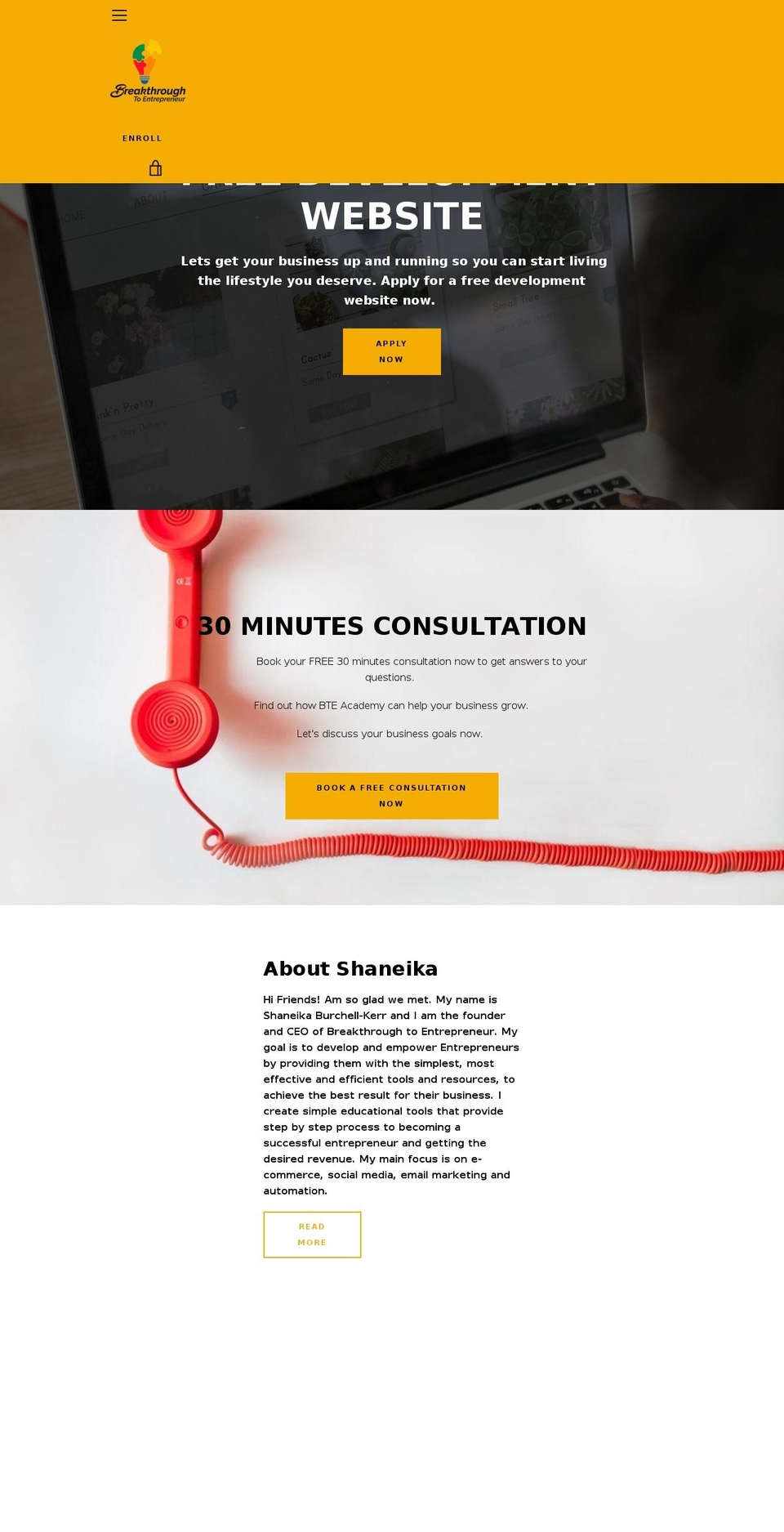 breakthroughtoentrepreneur.com — Shopify storefront screenshot