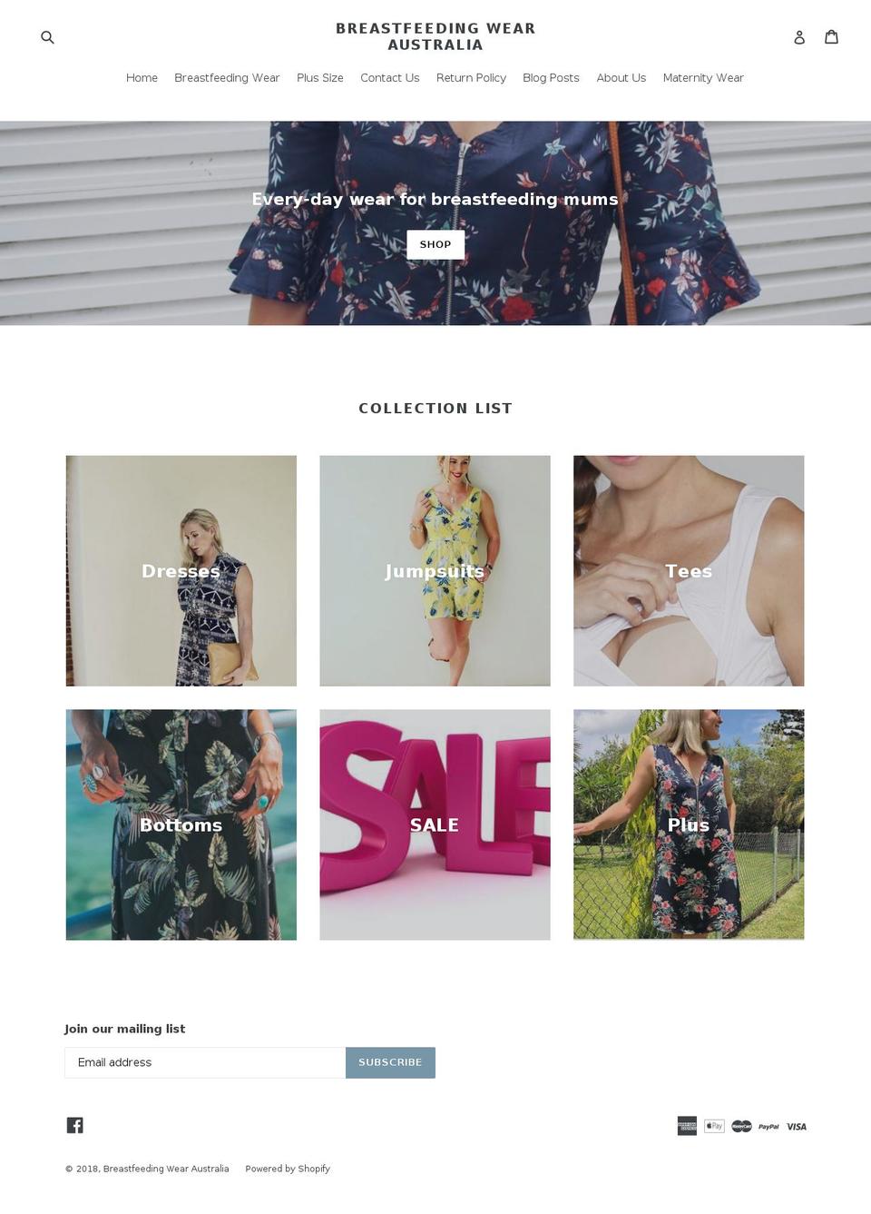 breastfeedingwearaustralia.com — Shopify storefront screenshot