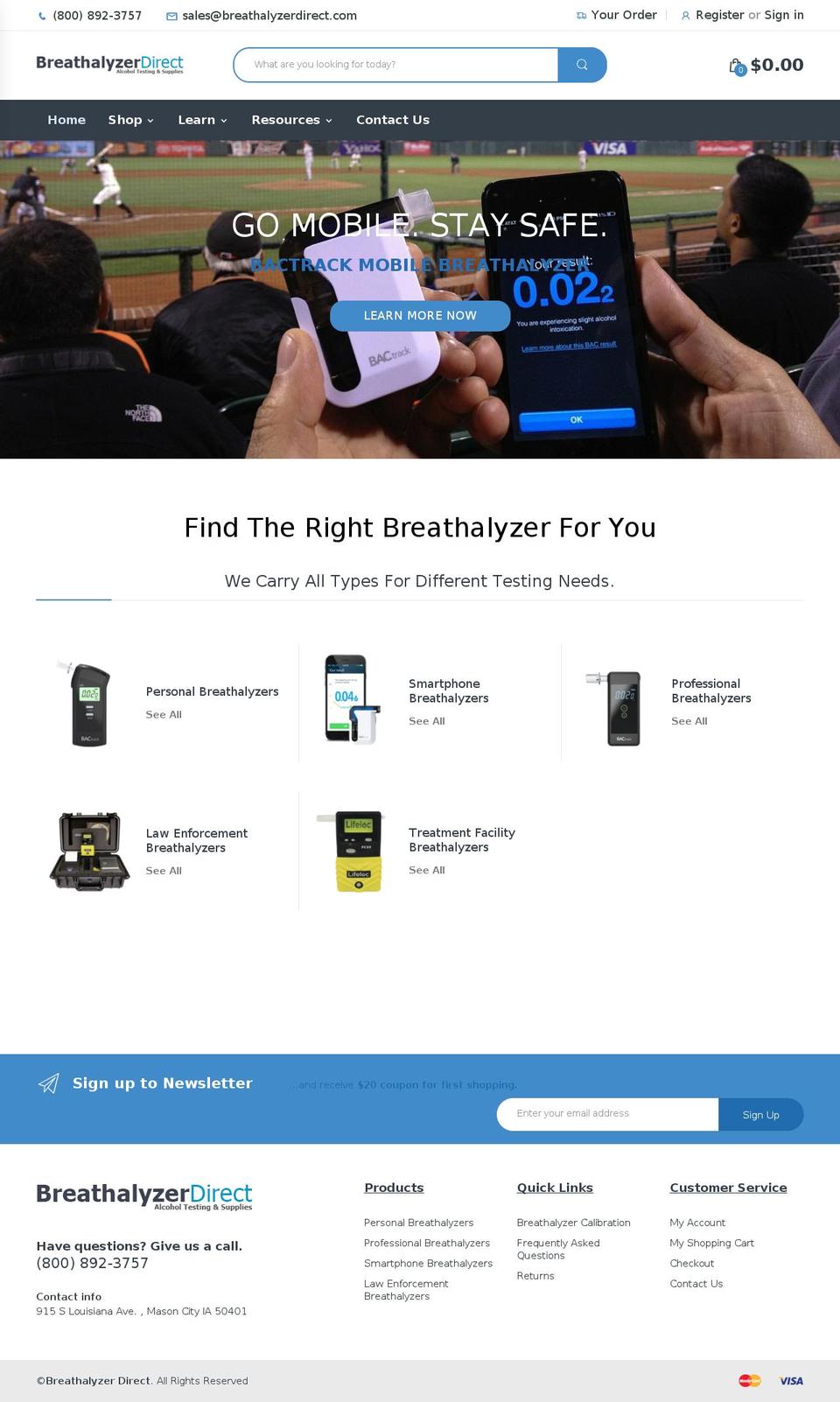 breathalyzerdirect.com — Shopify storefront screenshot