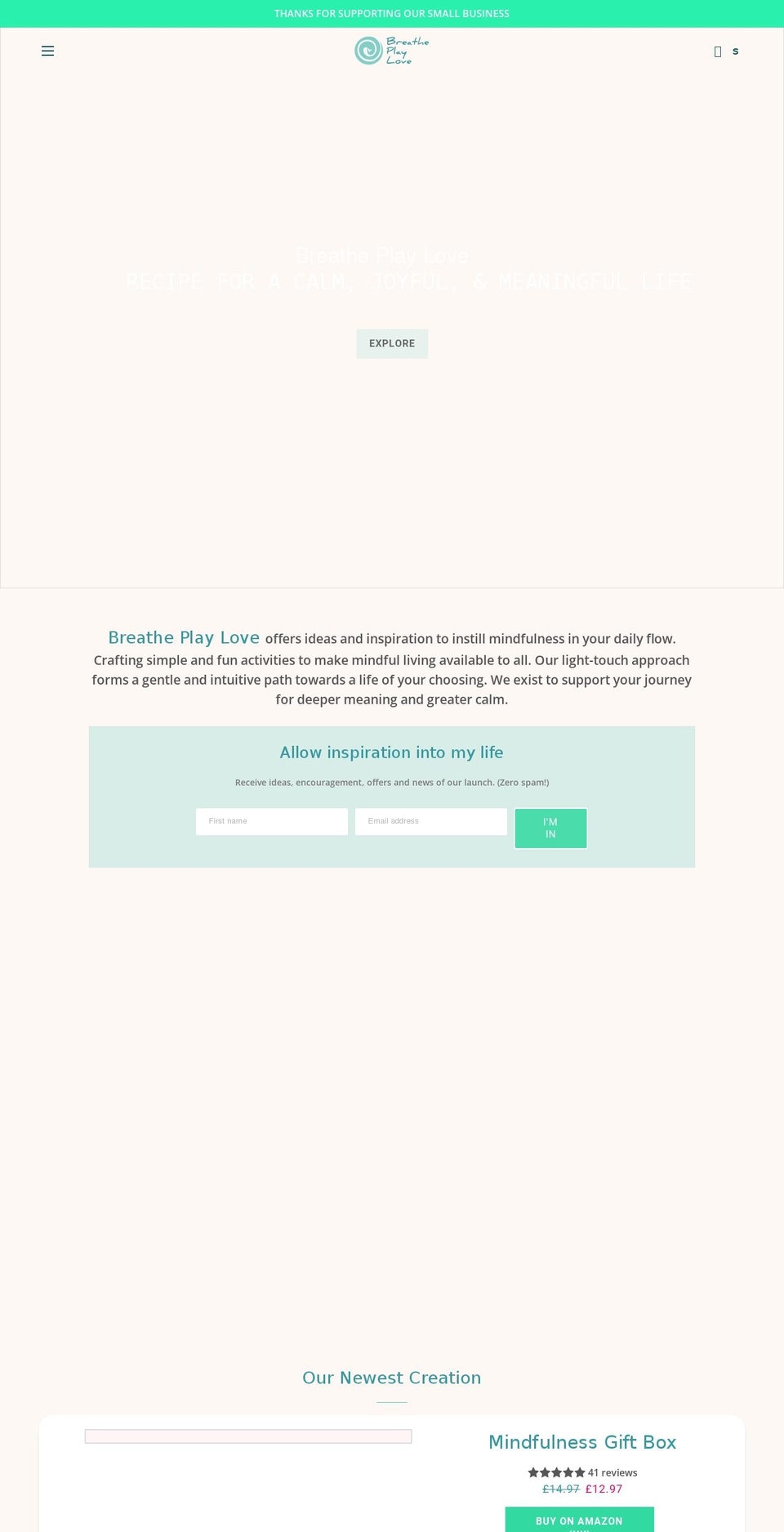 breatheplaylove.com shopify website screenshot