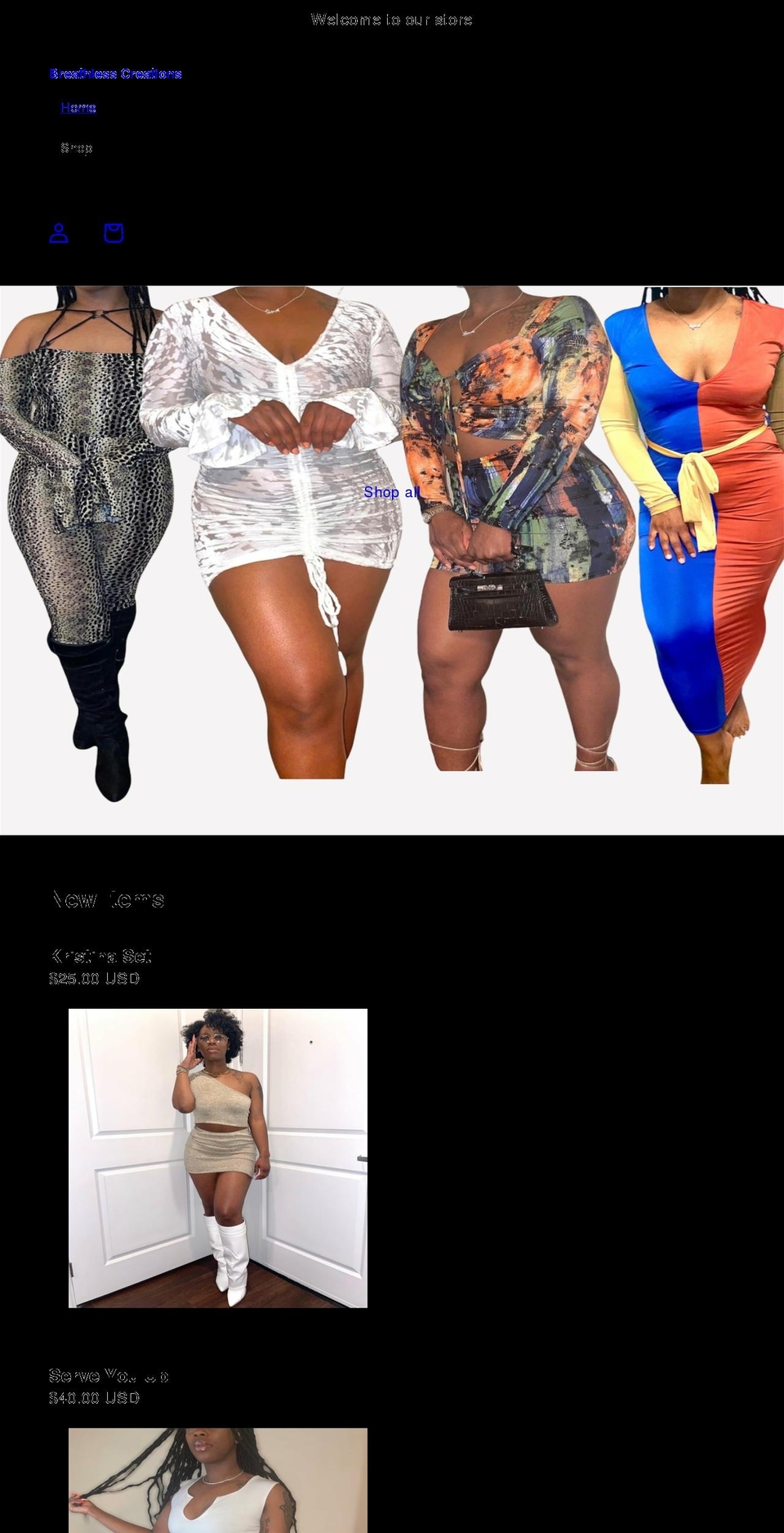 breathlesscreations.com shopify website screenshot