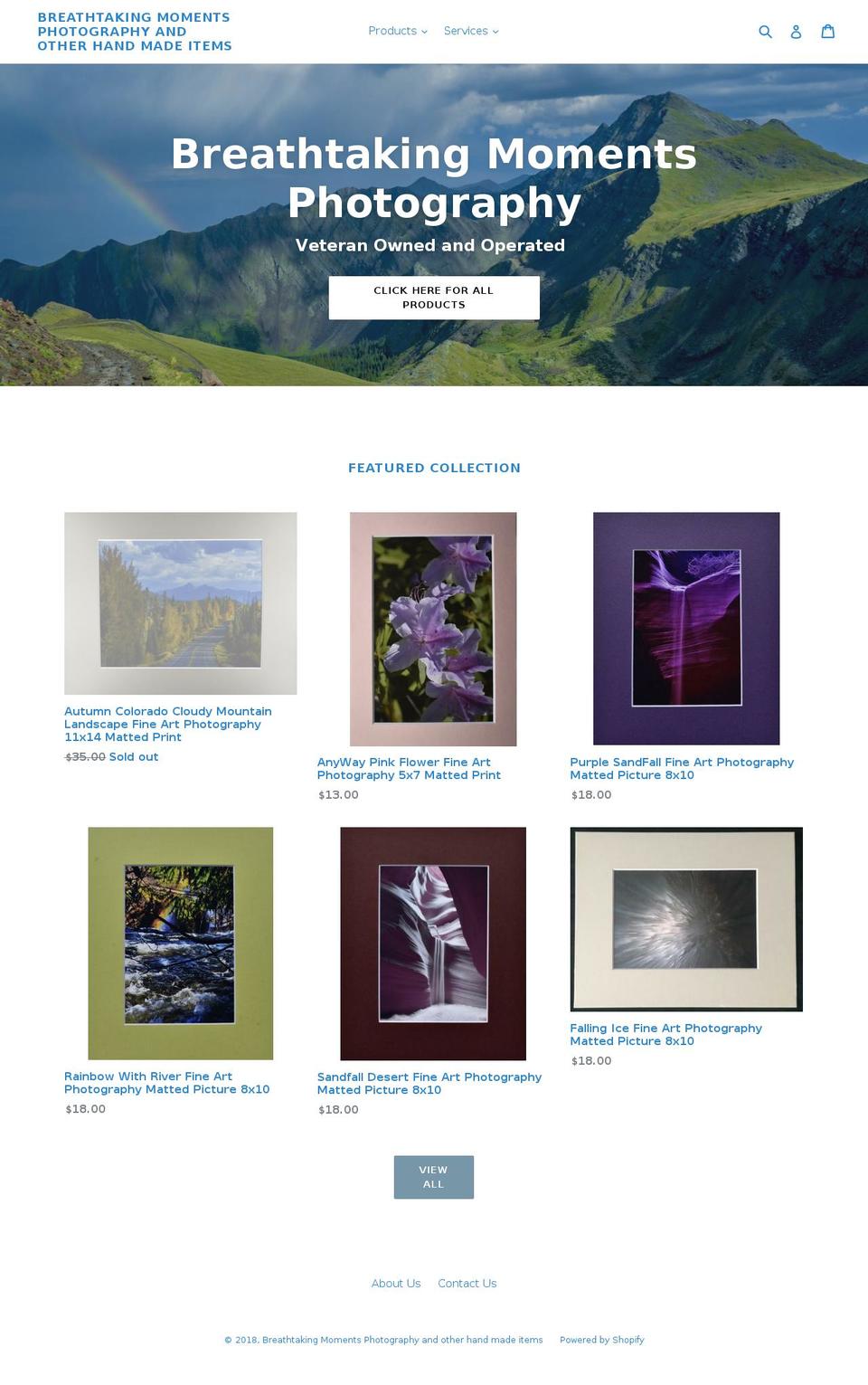 breathtakingmomentsphotography.com — Shopify storefront screenshot