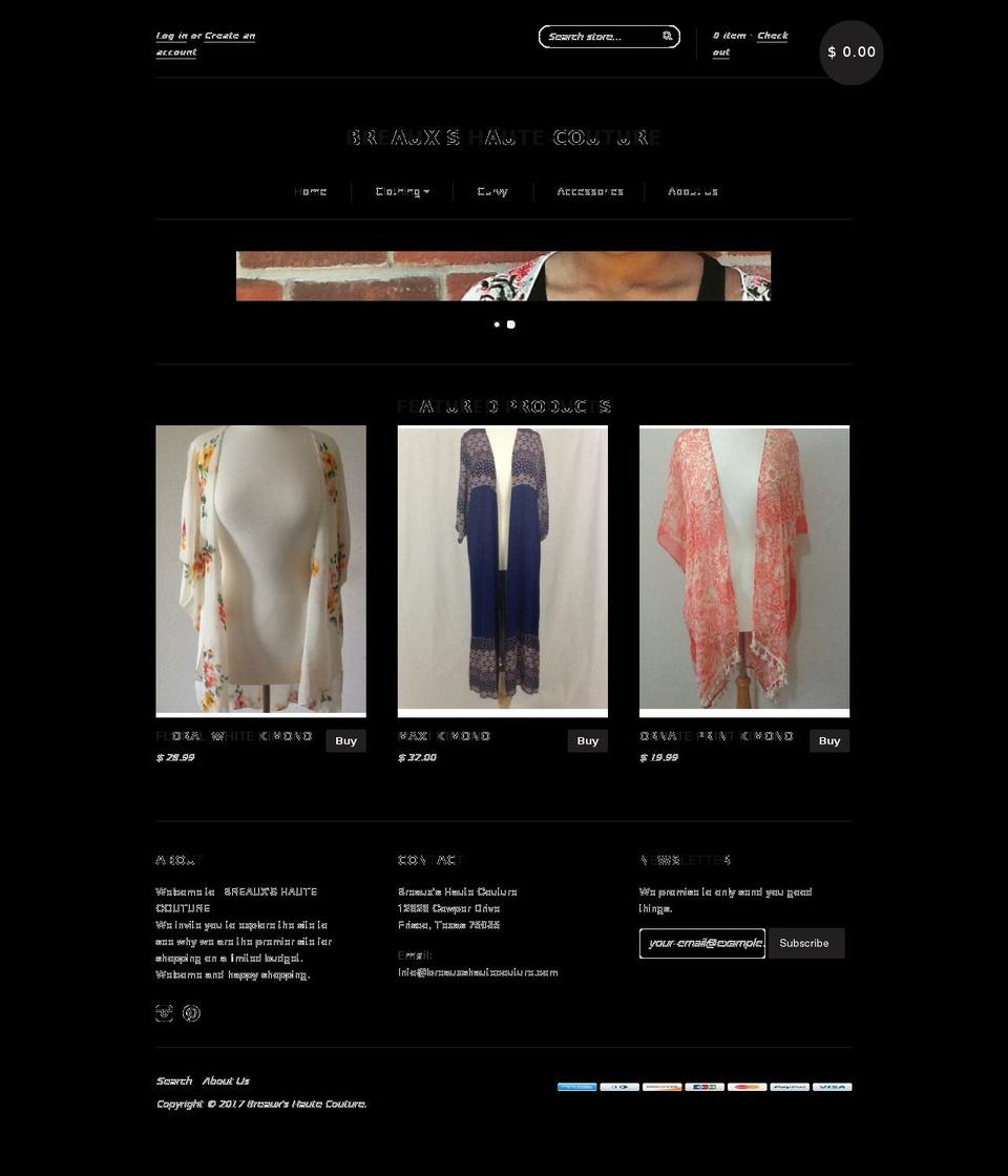 breauxshautecouture.com shopify website screenshot