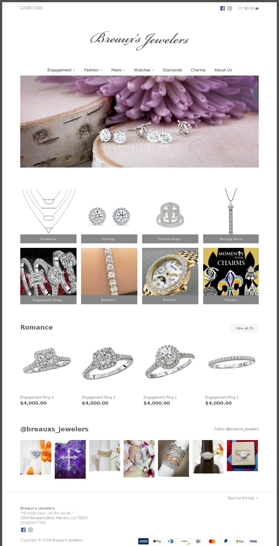 breauxsjewelers.com — Shopify storefront screenshot