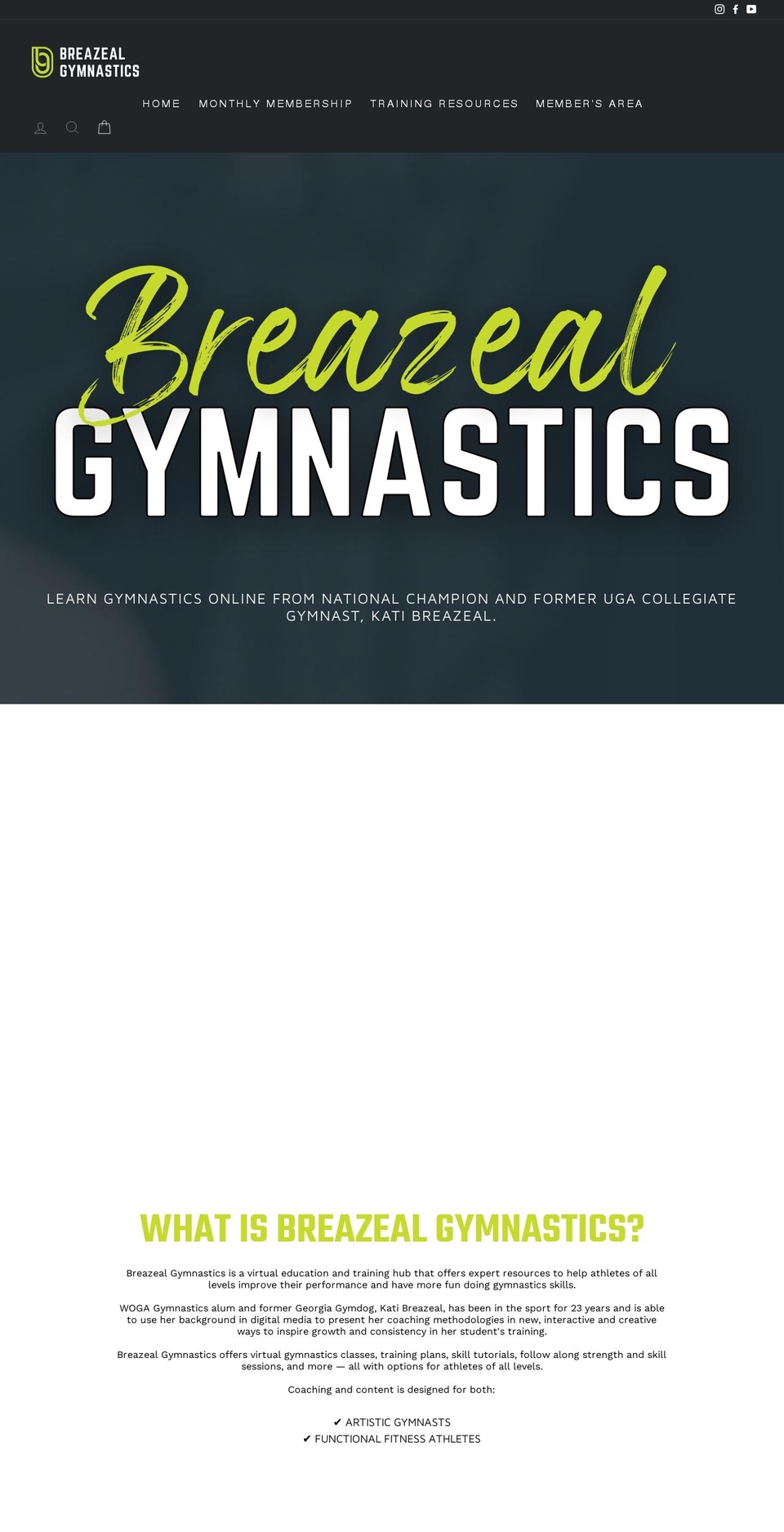 breazealgymnastics.com — Shopify storefront screenshot